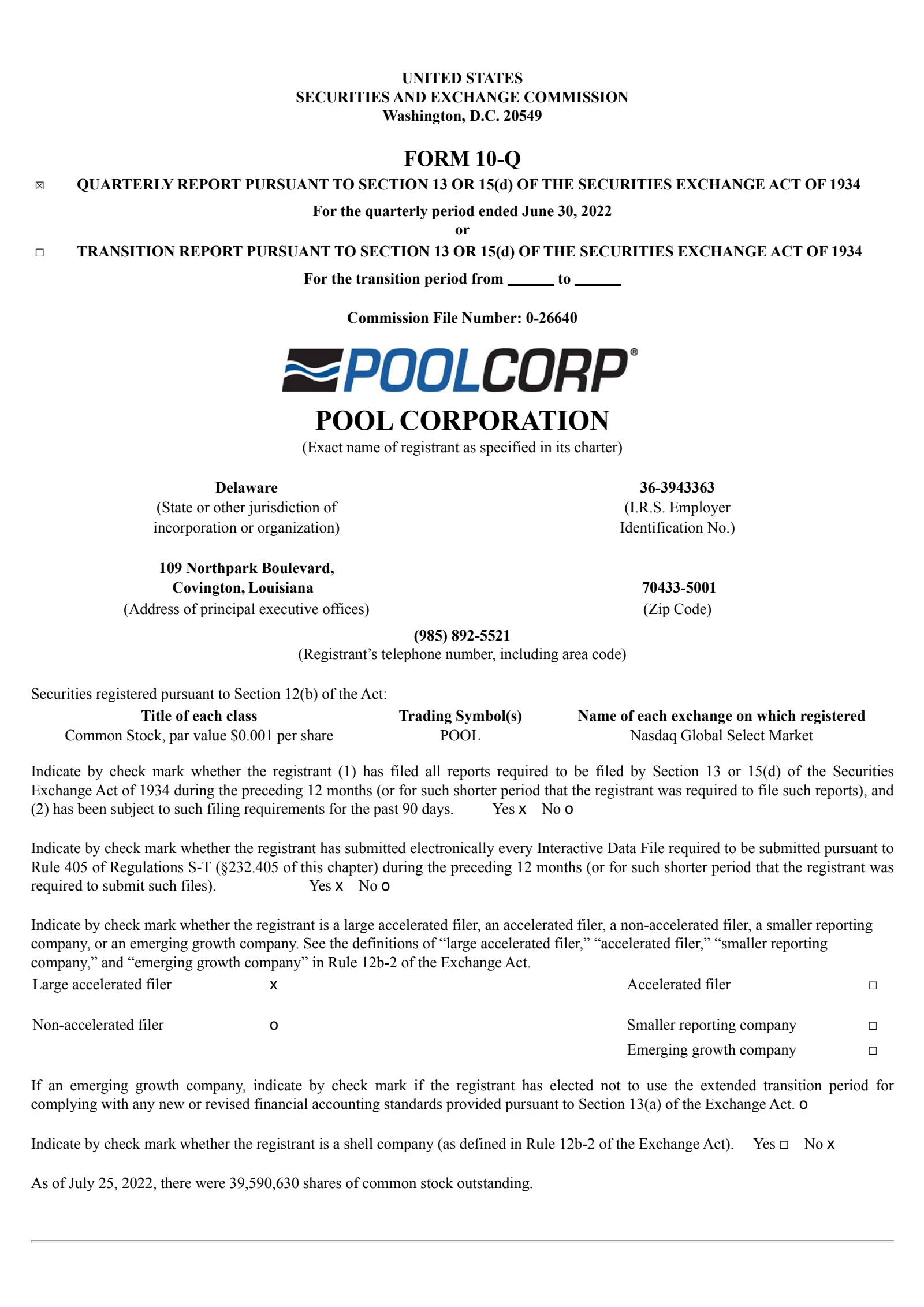Pool's Q2 2022 Quarterly report