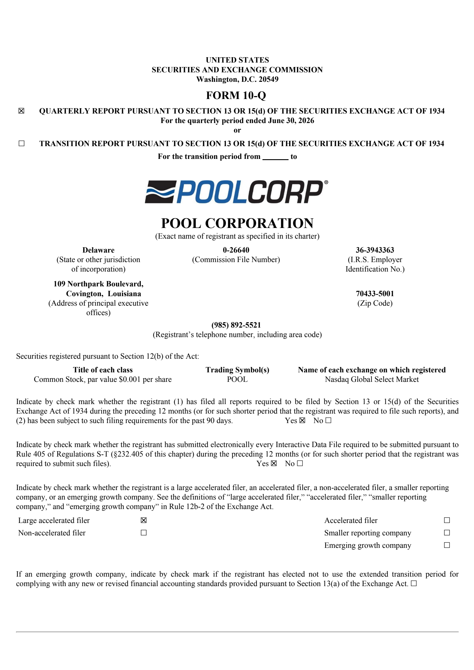 Pool's Q2 2026 Quarterly report