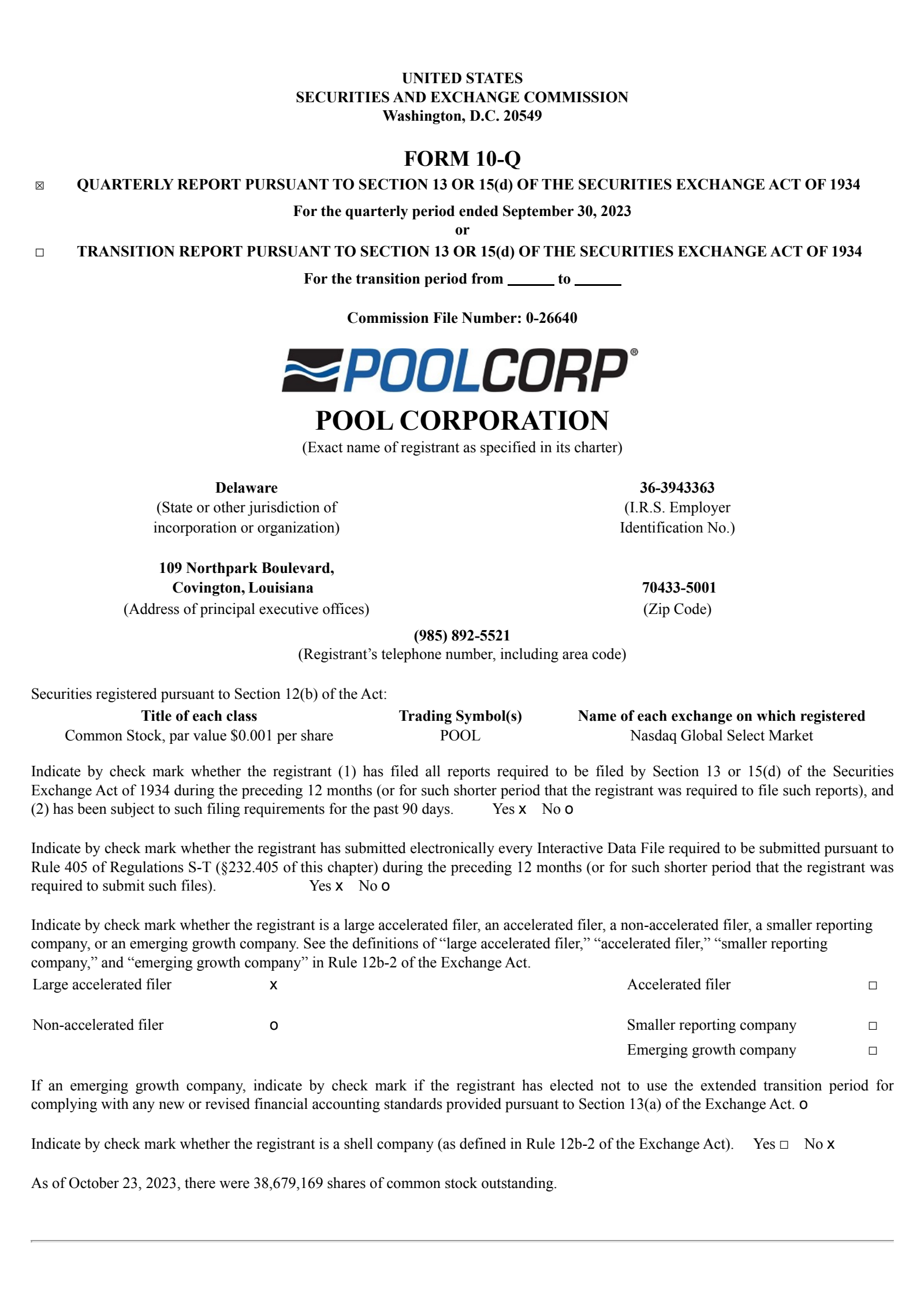 Pool's Q3 2023 Quarterly report