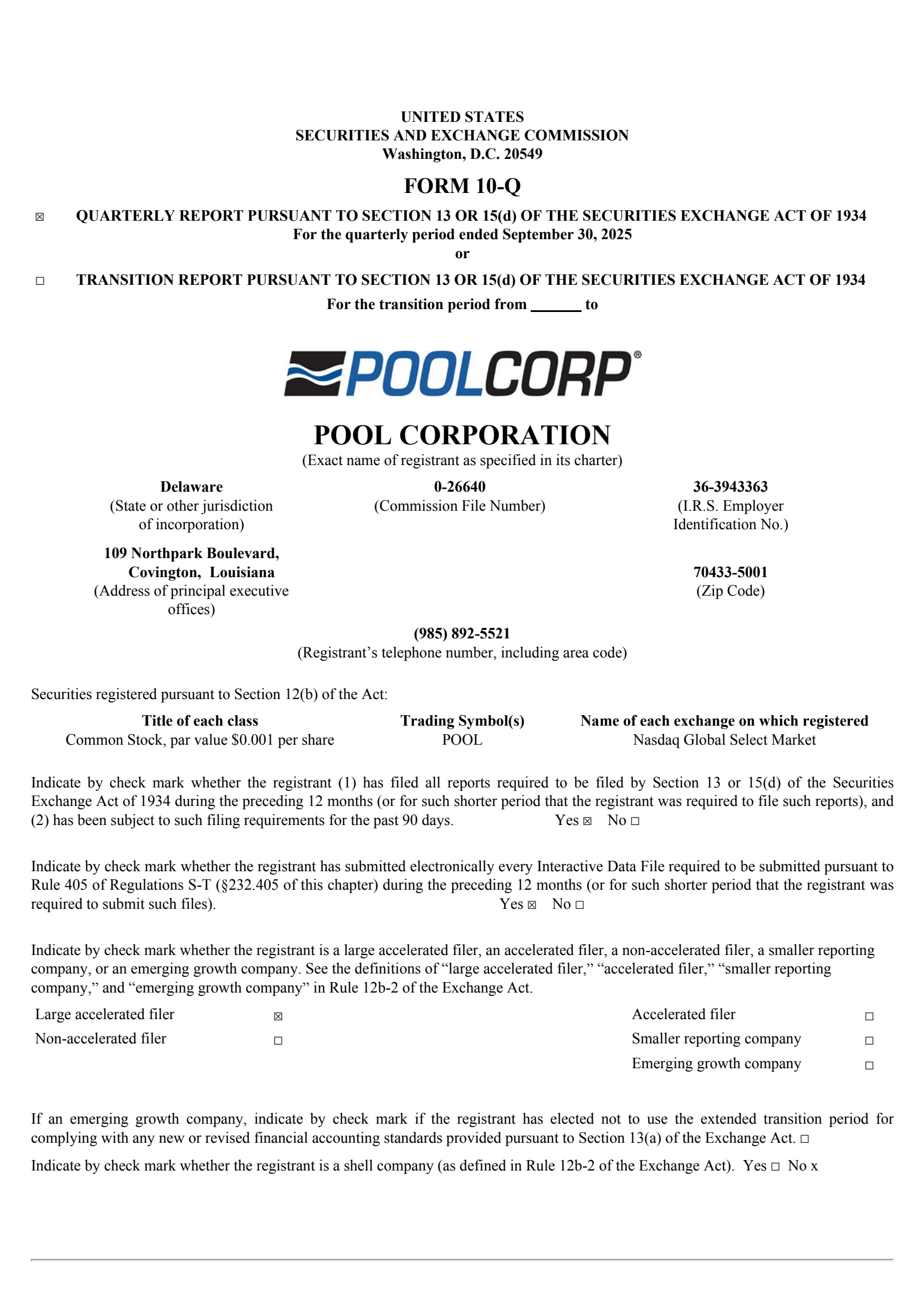 Pool's Q3 2025 Quarterly Report