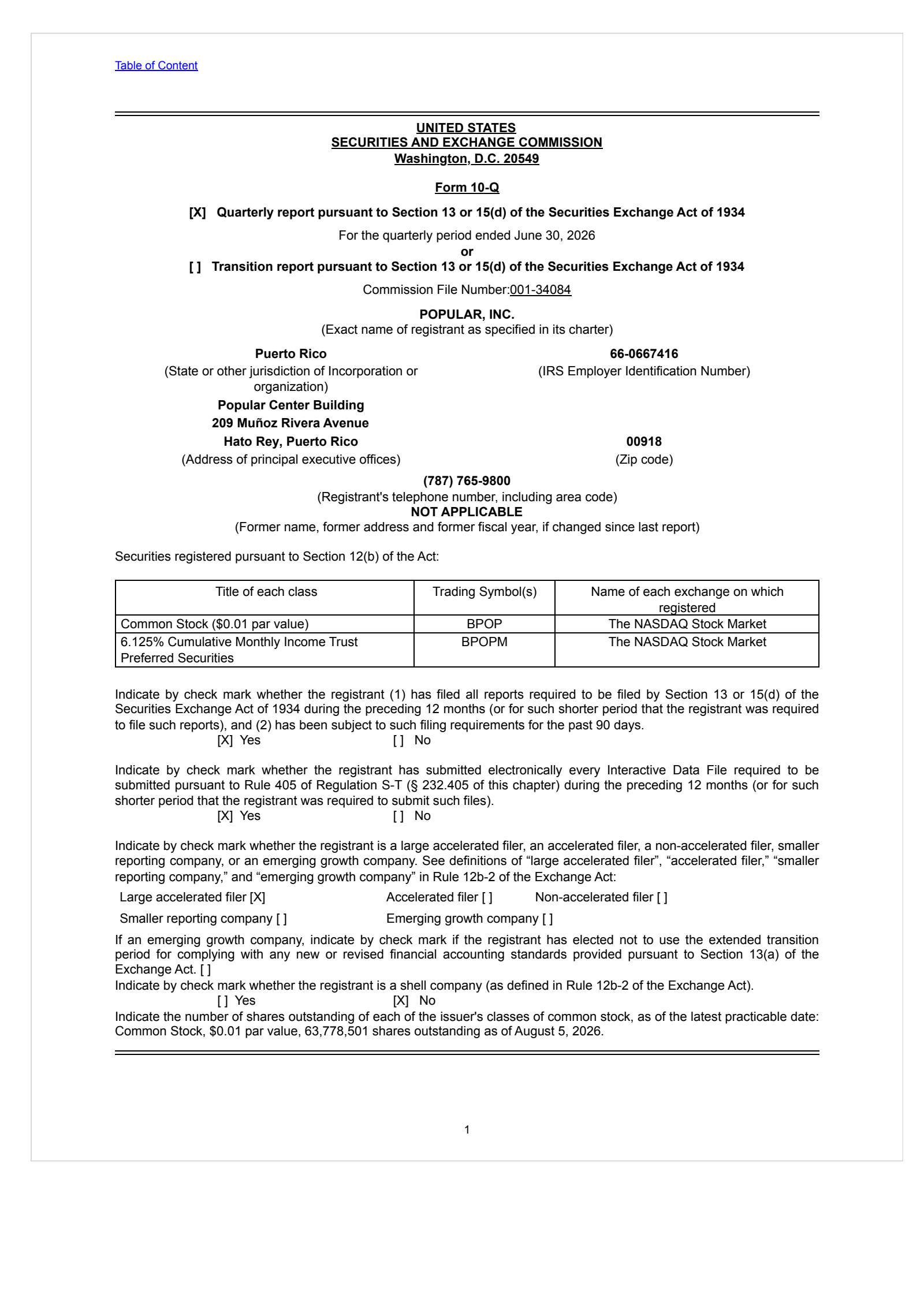 Popular's Q2 2026 Quarterly report