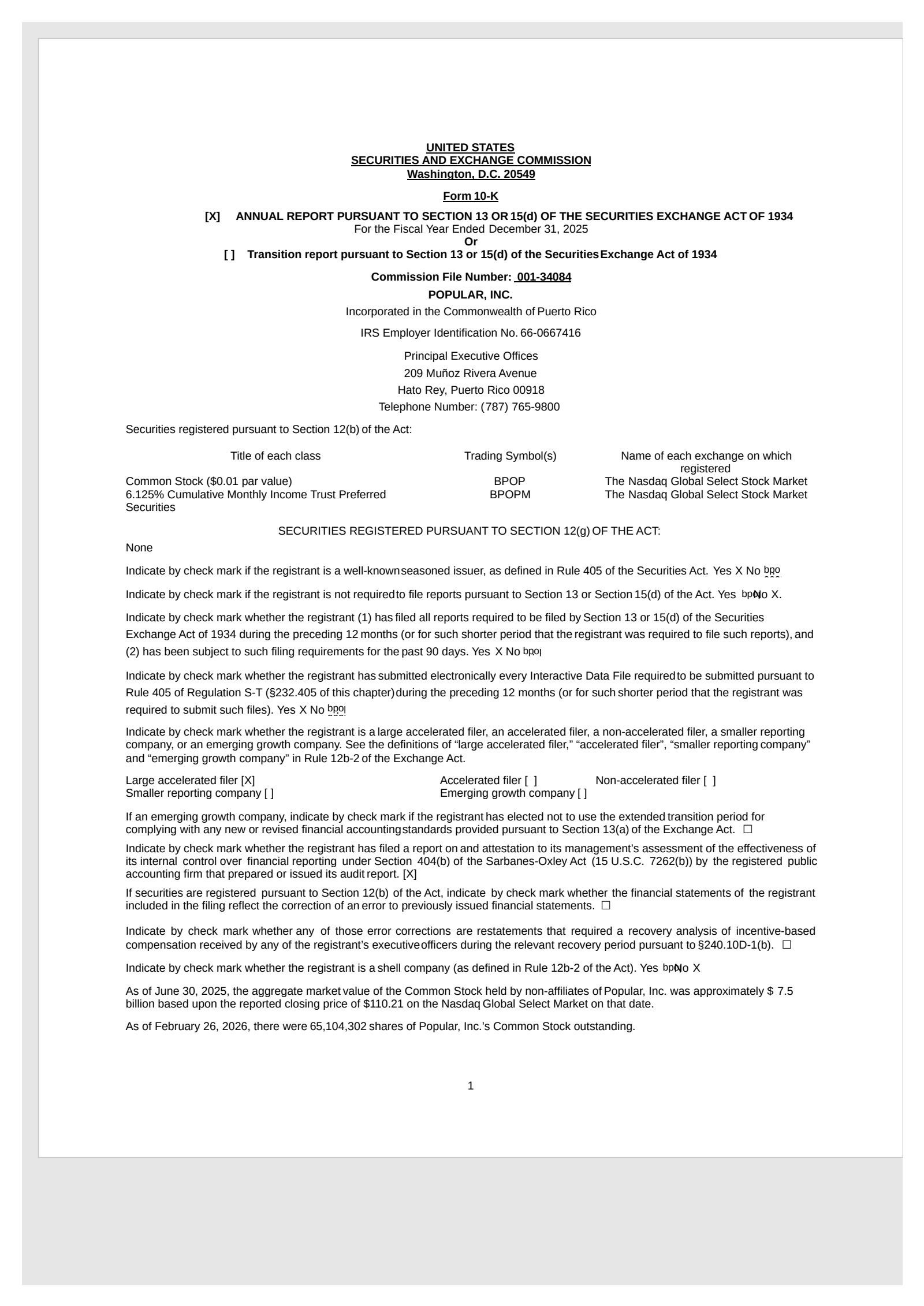Popular's Q4 2025 Annual report