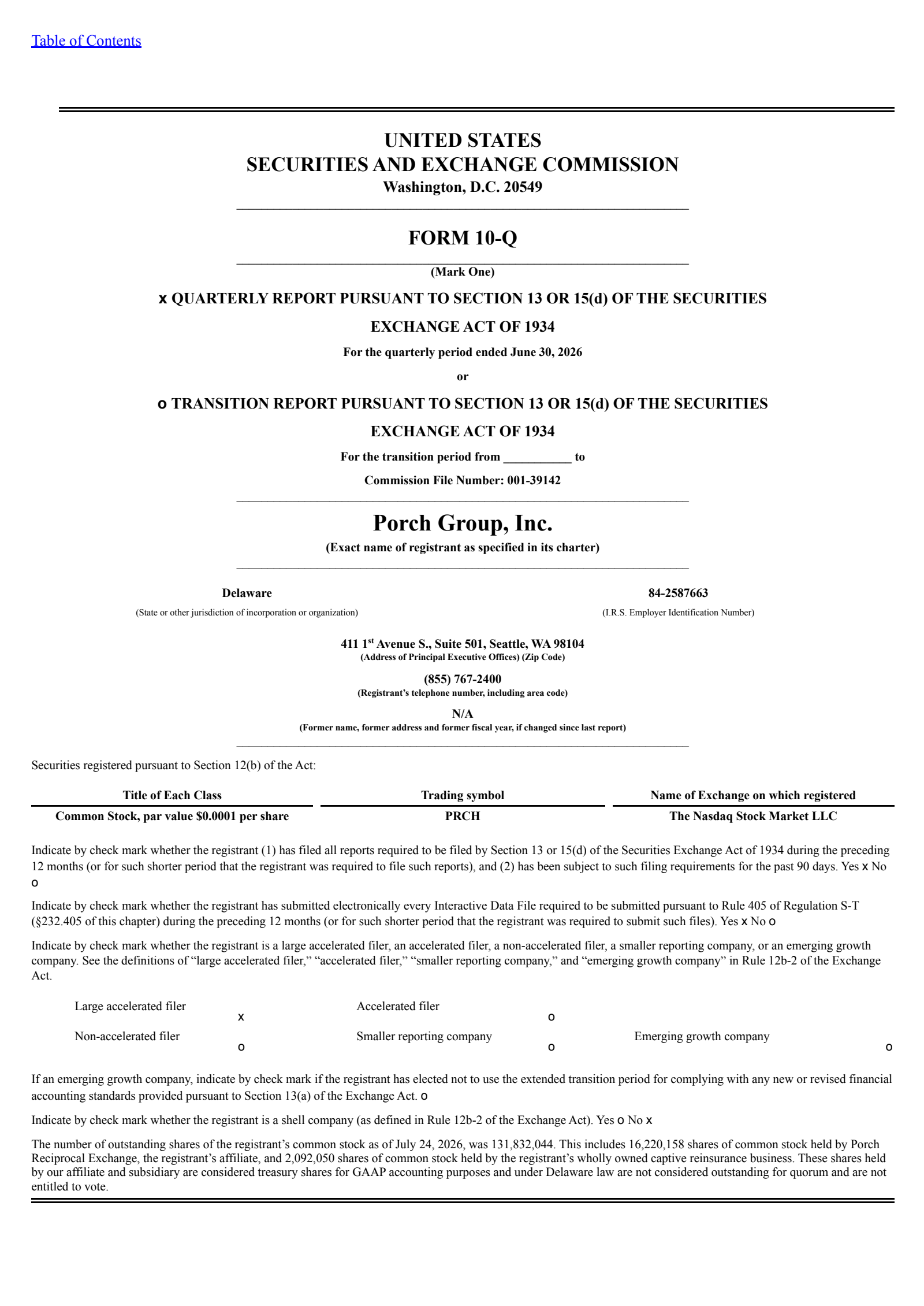 Porch Group's Q2 2026 Quarterly report