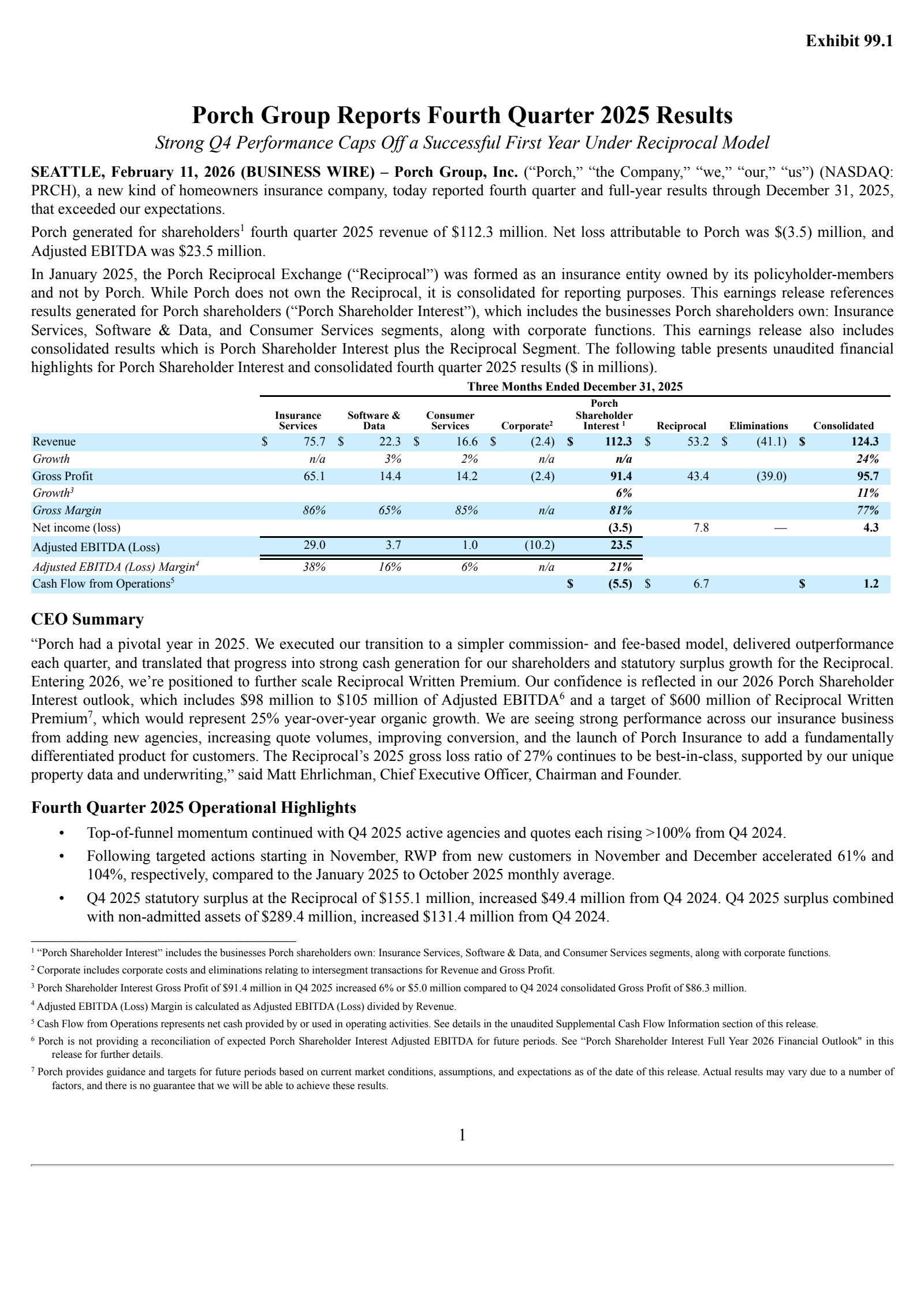 Porch Group's Q4 2025 Press Release
