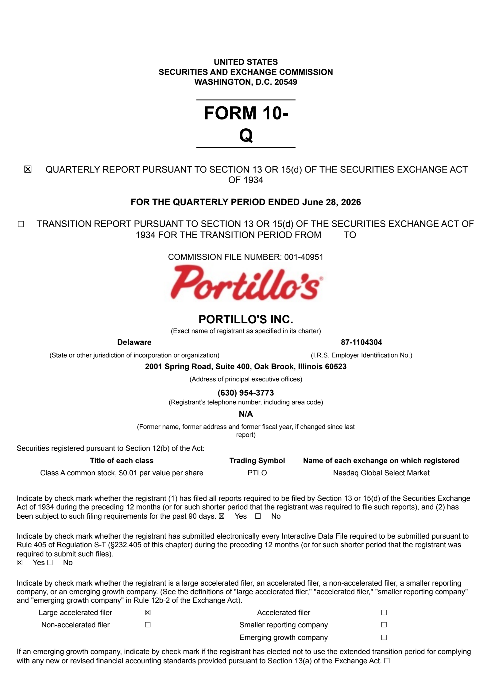 Portillo's' Q2 2026 Quarterly report