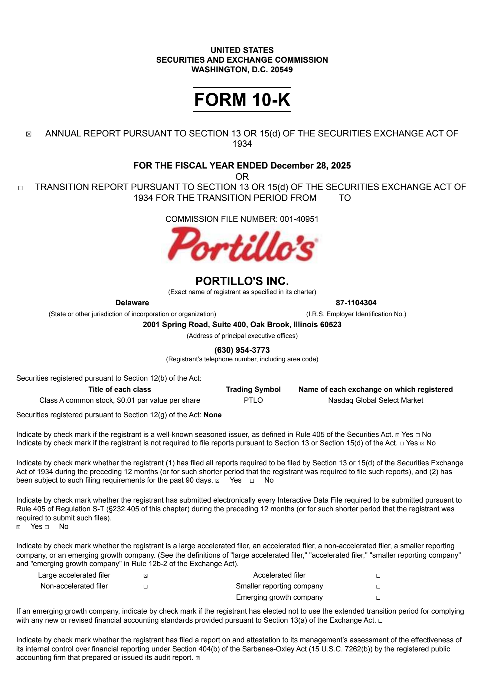 Portillo's' Q4 2025 Annual report