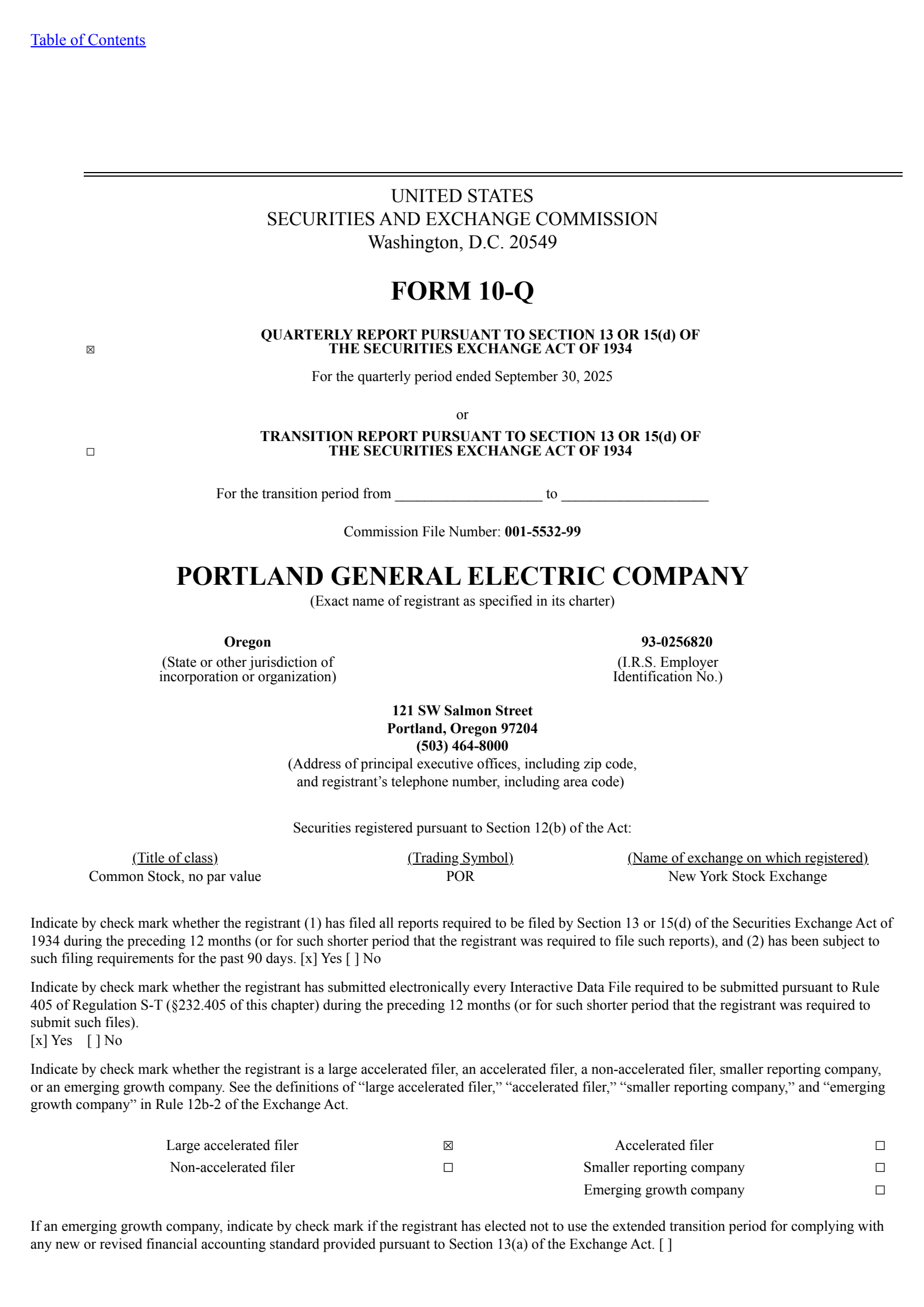 Portland General Electric's Q3 2025 Quarterly Report
