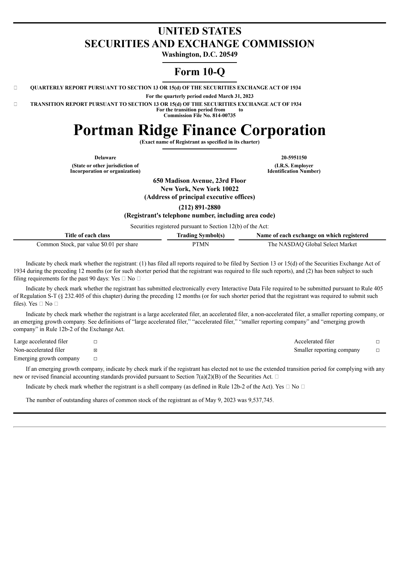 Portman Ridge Finance's Q1 2023 Quarterly report