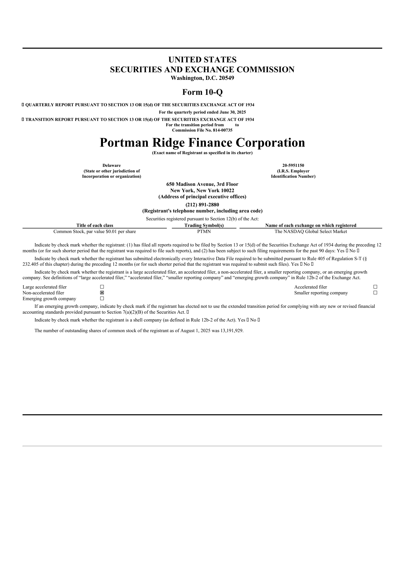 Portman Ridge Finance's Q2 2025 Quarterly Report