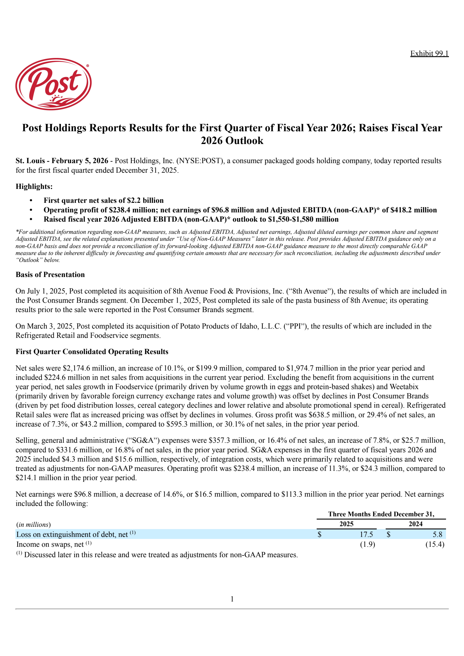 Post's Q1 2026 Press Release