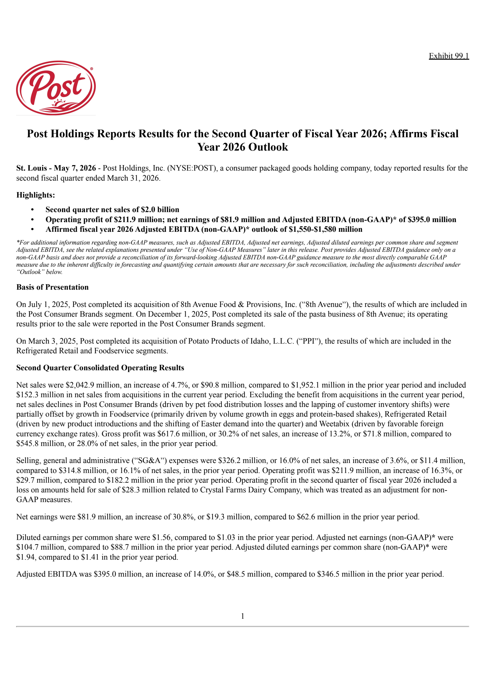 Post's Q2 2026 Press Release