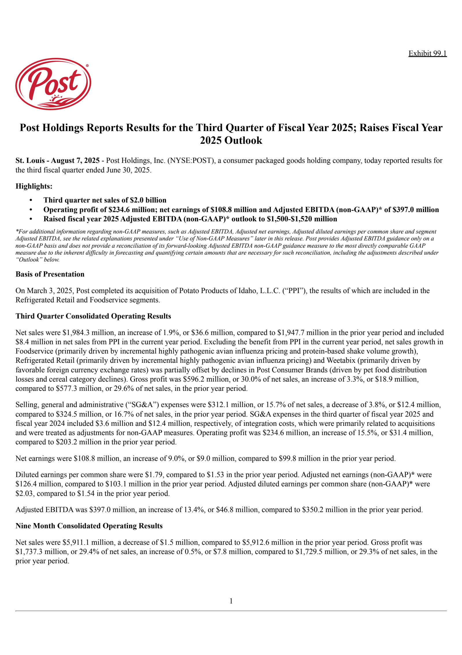 Post's Q3 2025 Press Release