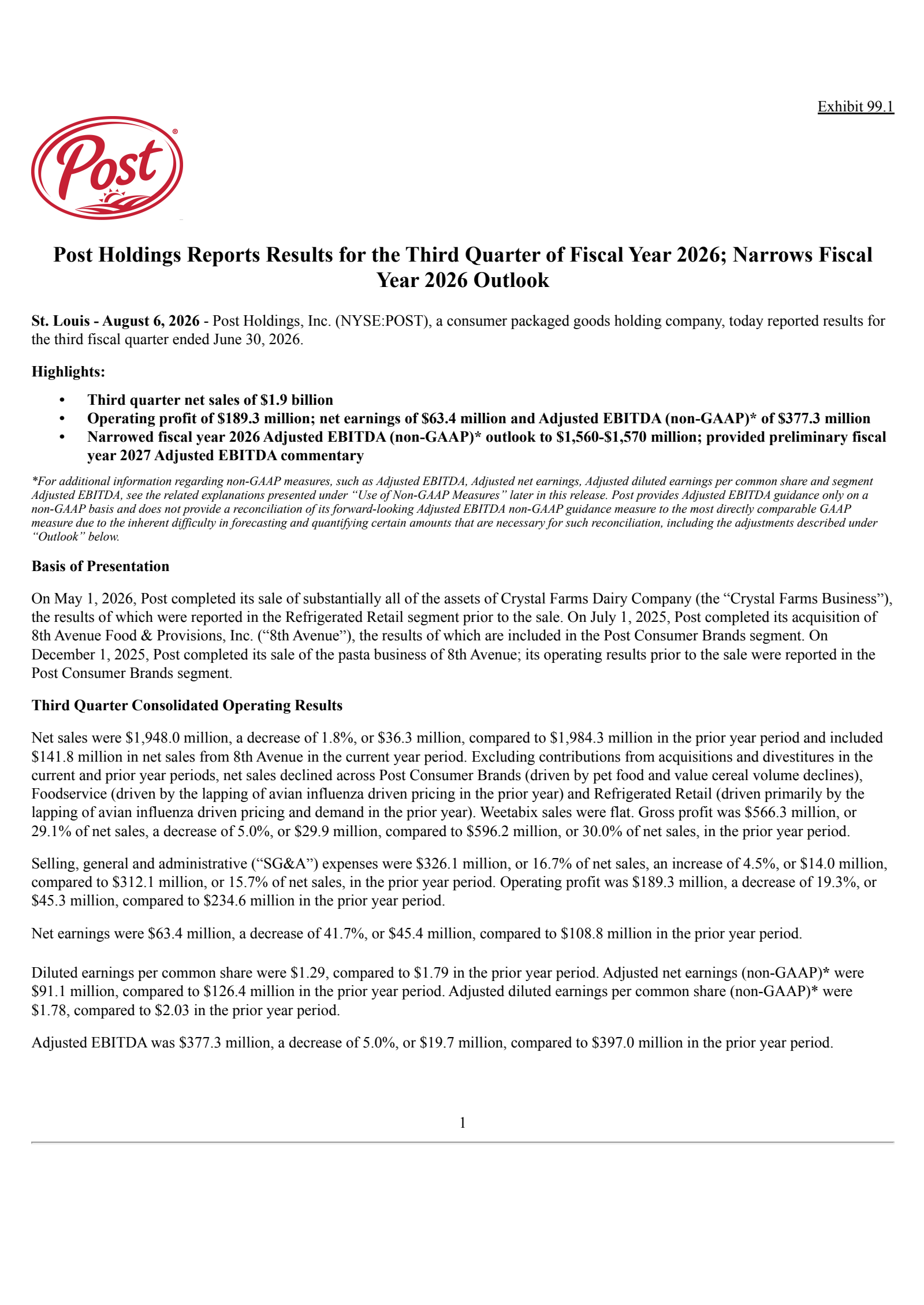 Post's Q3 2026 Press Release