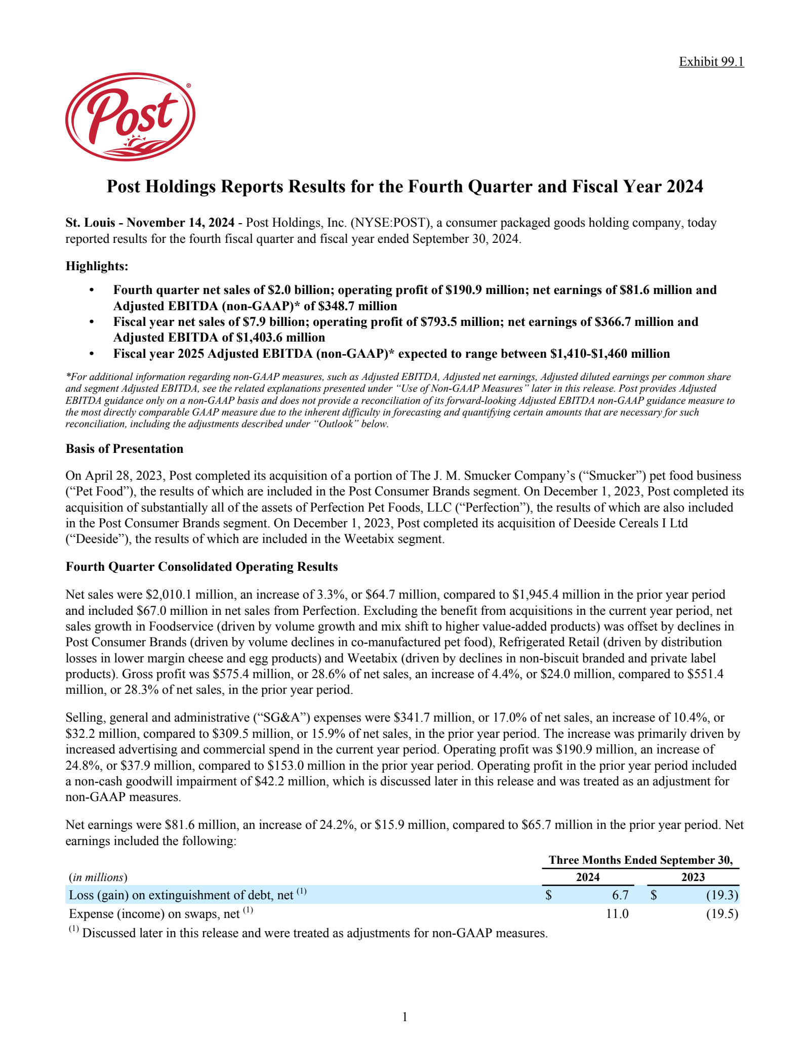 Post's Q4 2024 Press Release