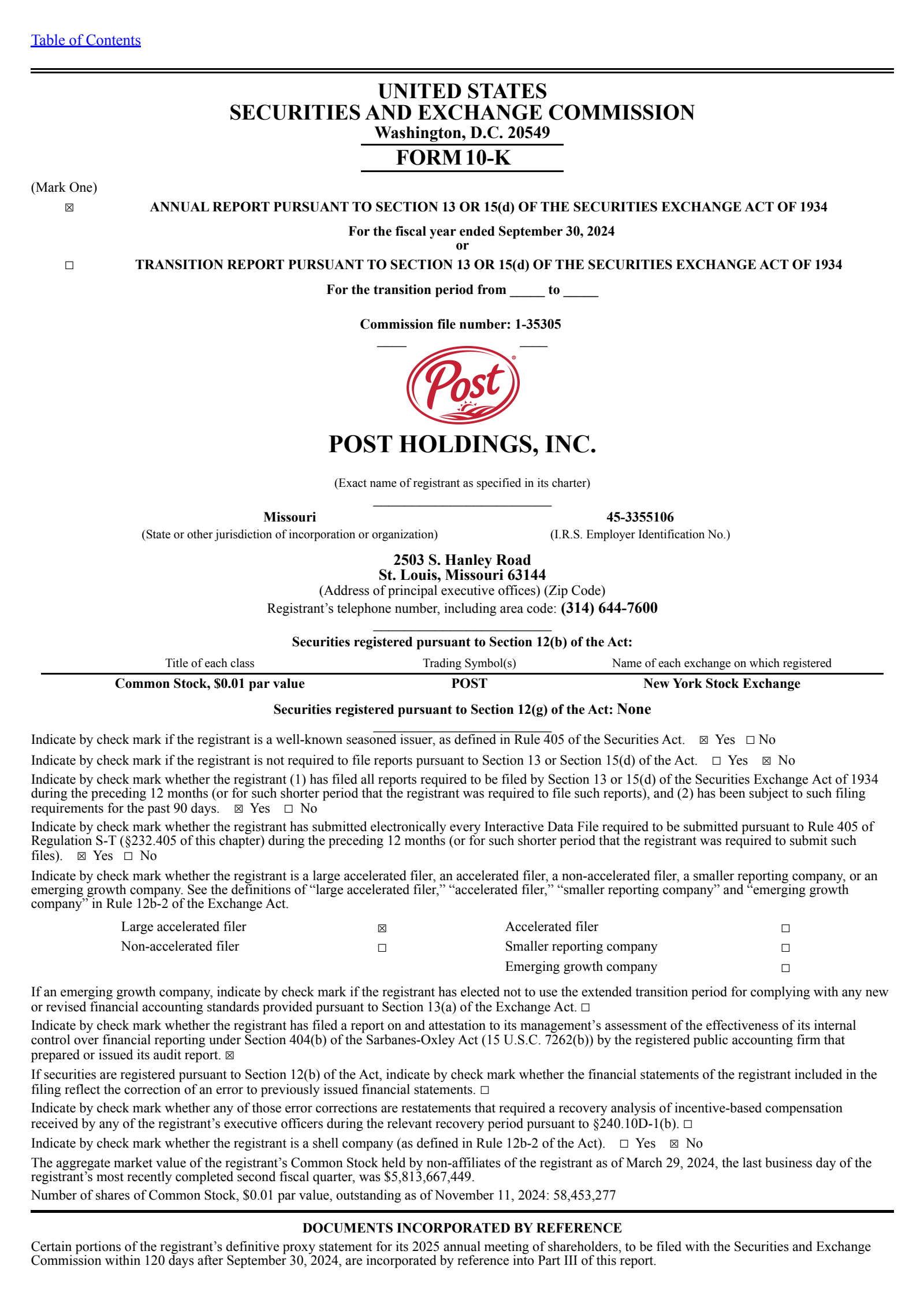 Post's Q4 2024 Annual report