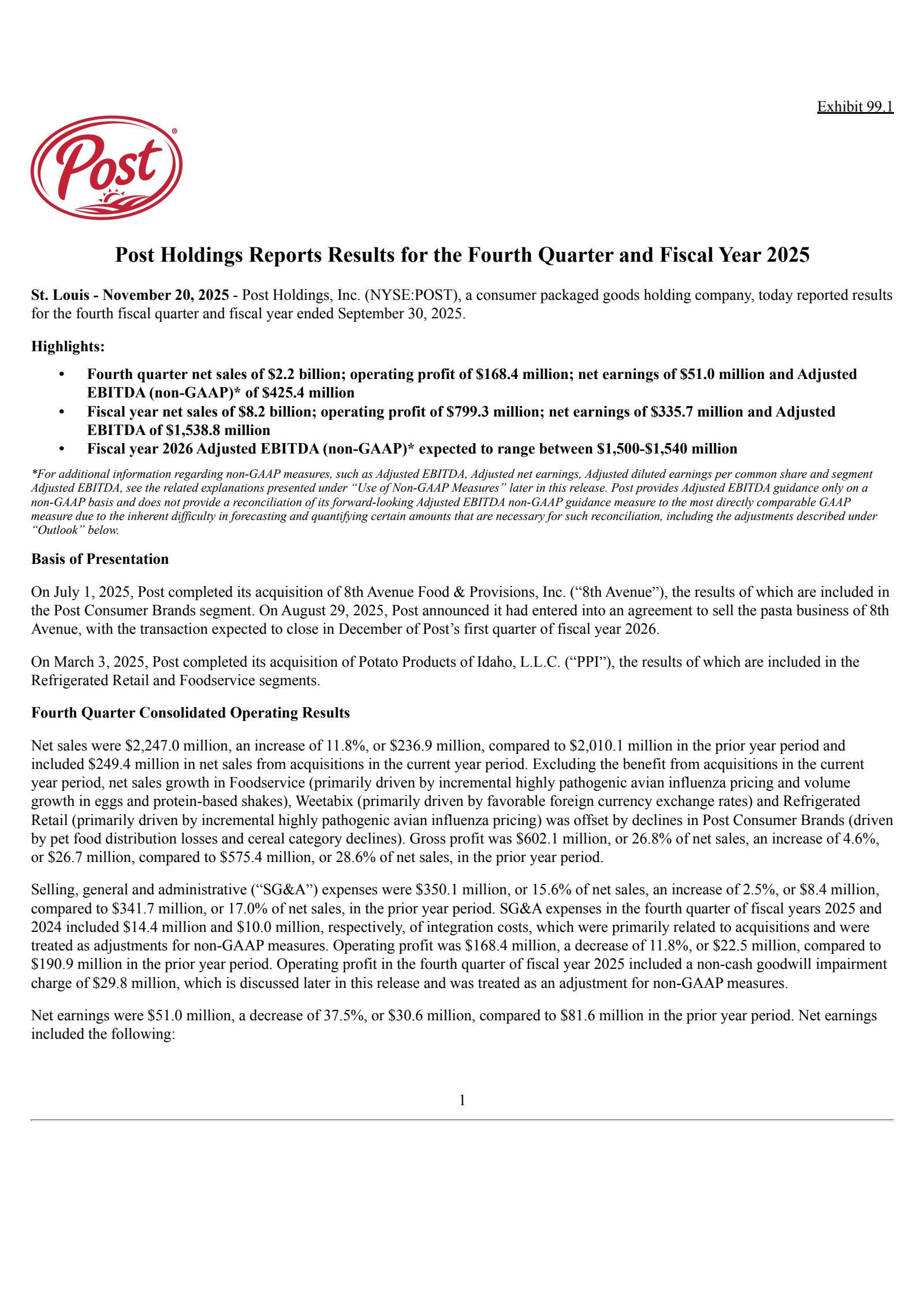 Post's Q4 2025 Earnings Release