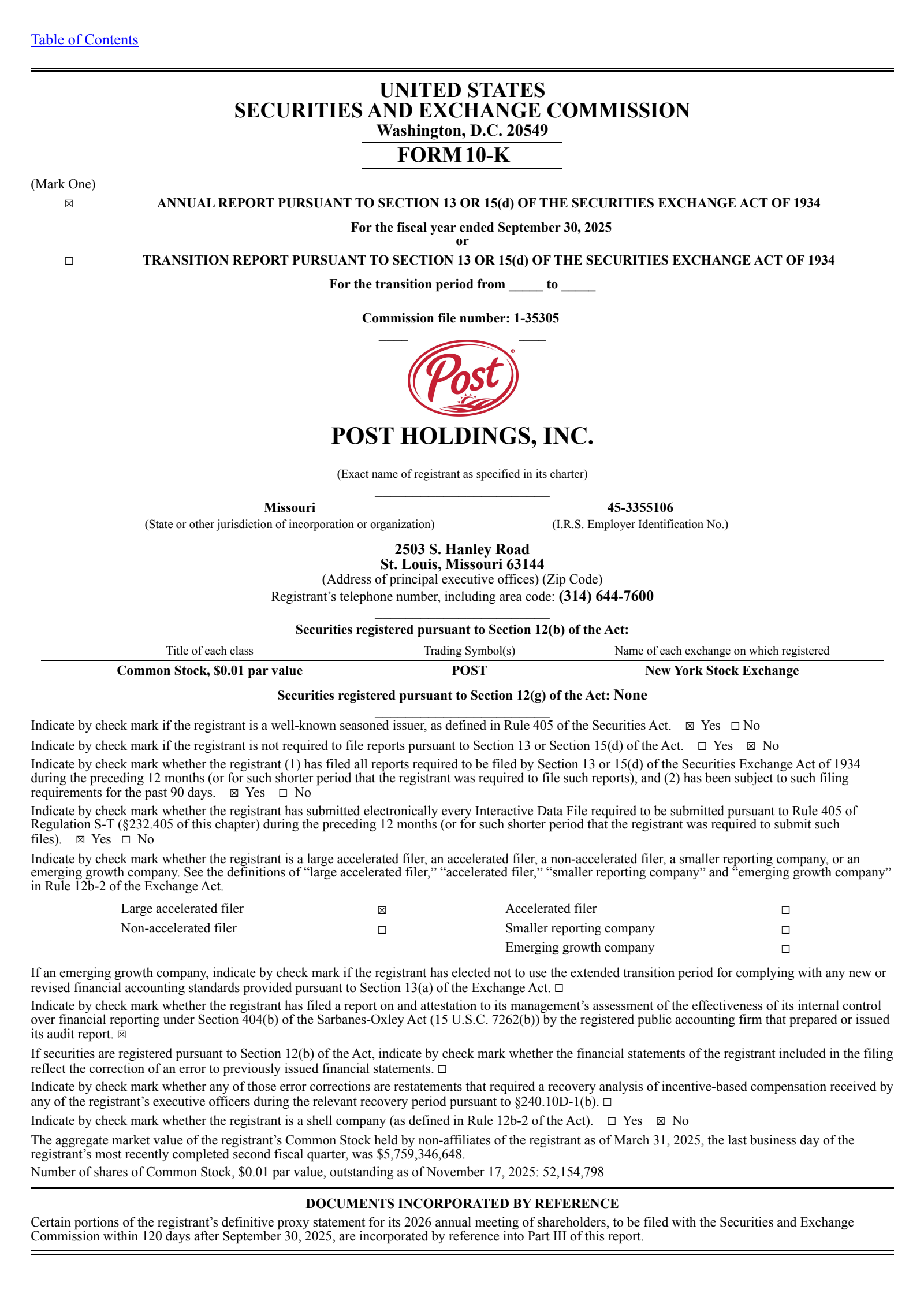 Post's Q4 2025 Annual Report