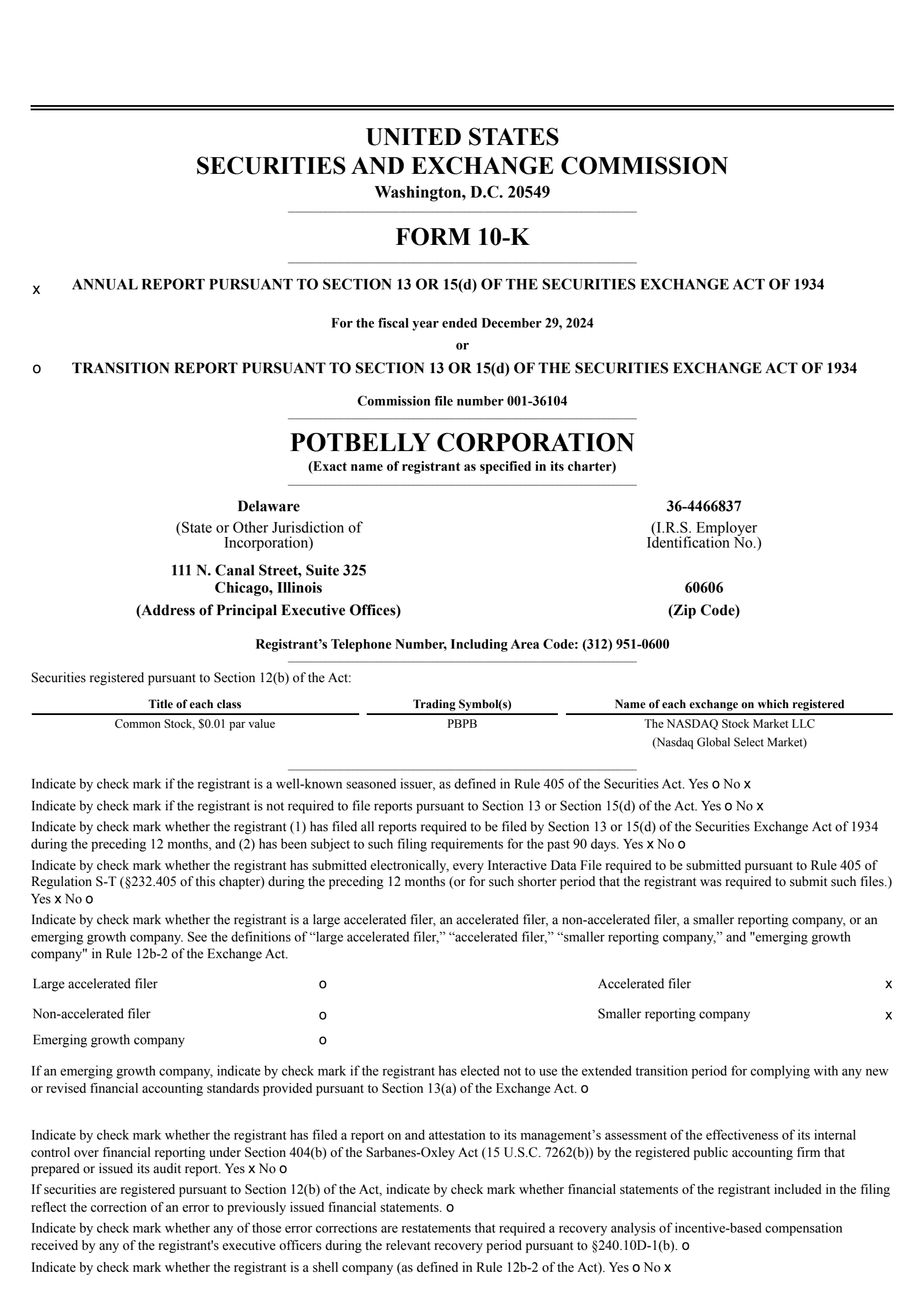 Potbelly's Q4 2024 Annual report