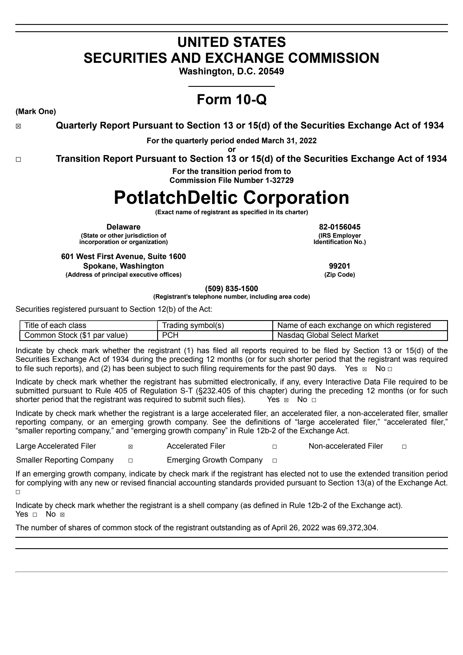 Potlatch's Q1 2022 Quarterly report