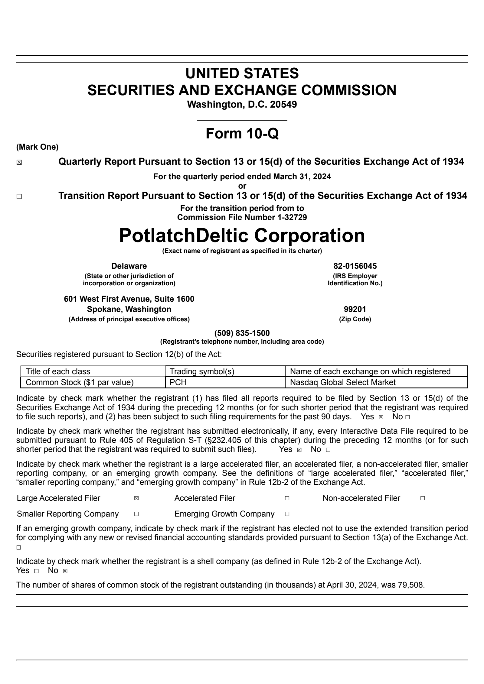 Potlatch's Q1 2024 Quarterly report
