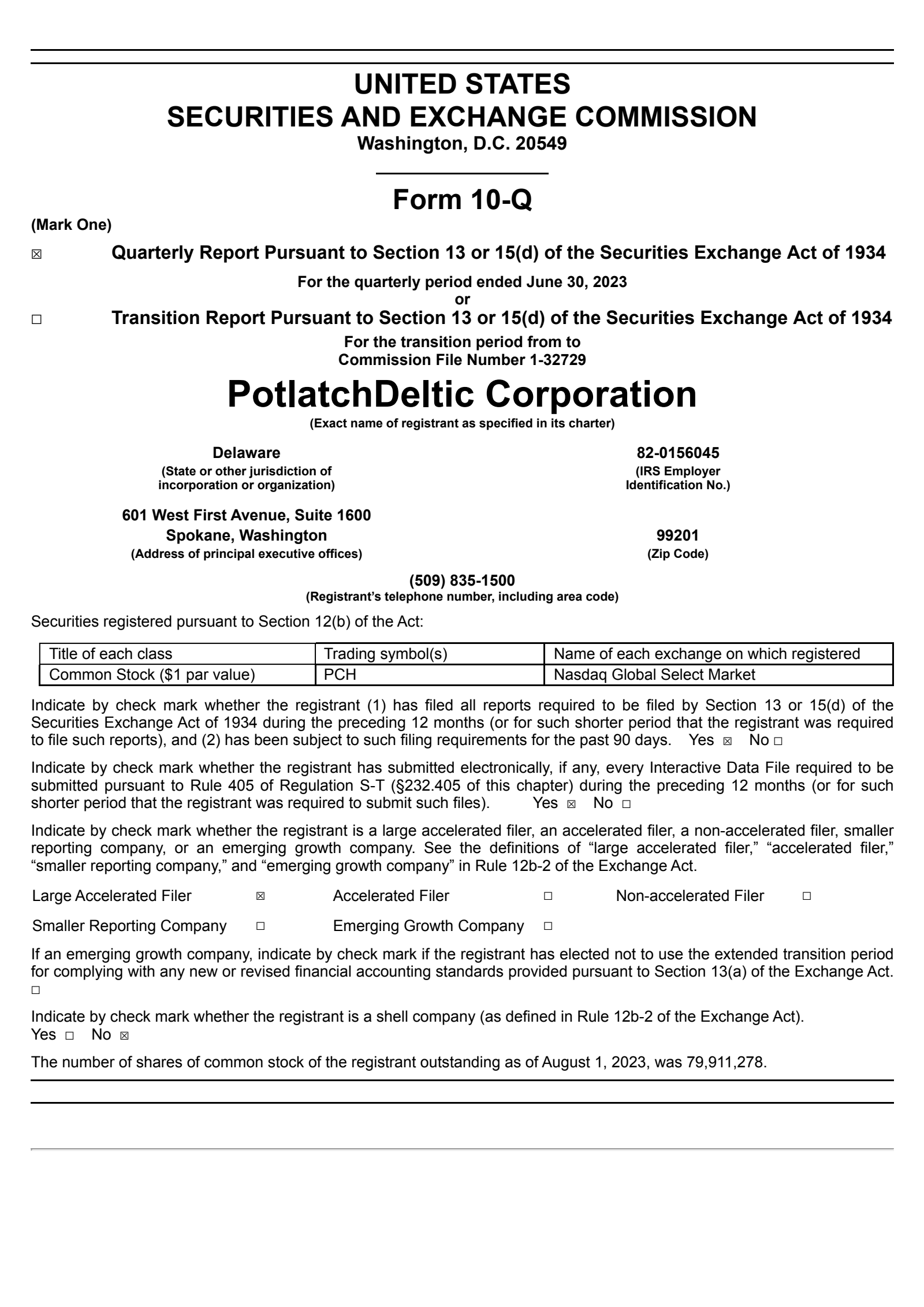 PotlatchDeltic's Q2 2023 Quarterly report