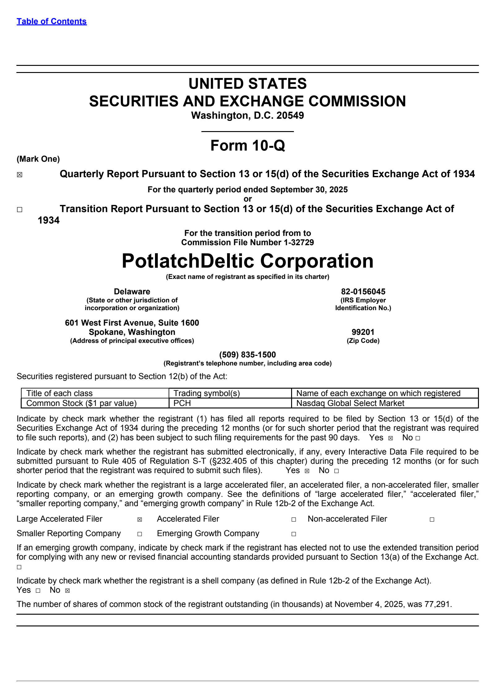 Potlatch's Q3 2025 Quarterly Report