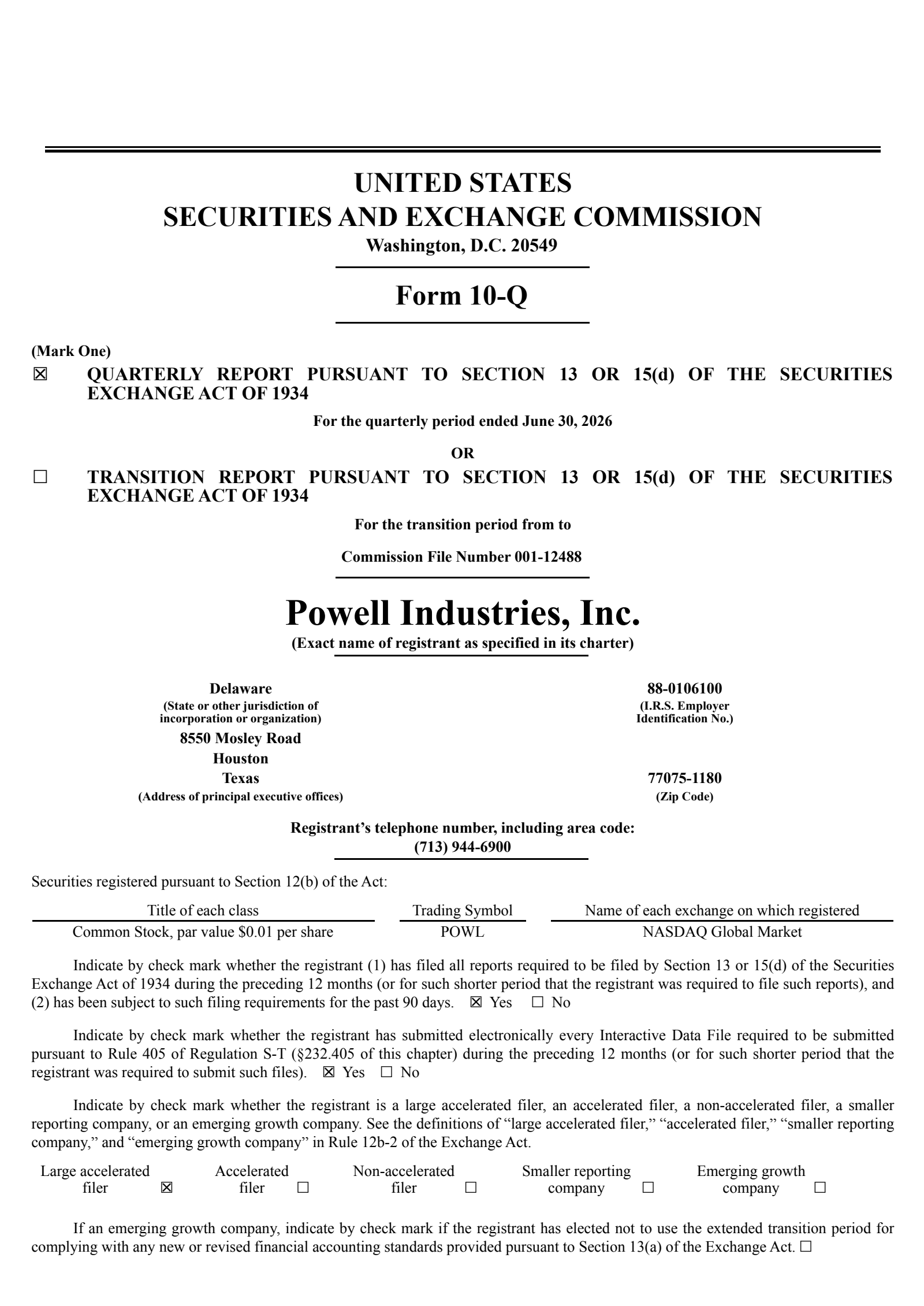 Powell Industries' Q3 2026 Quarterly report