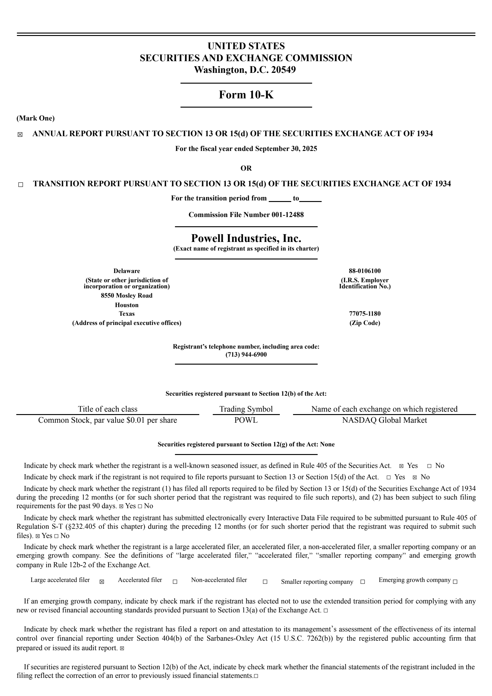 Powell Industries' Q4 2025 Annual Report