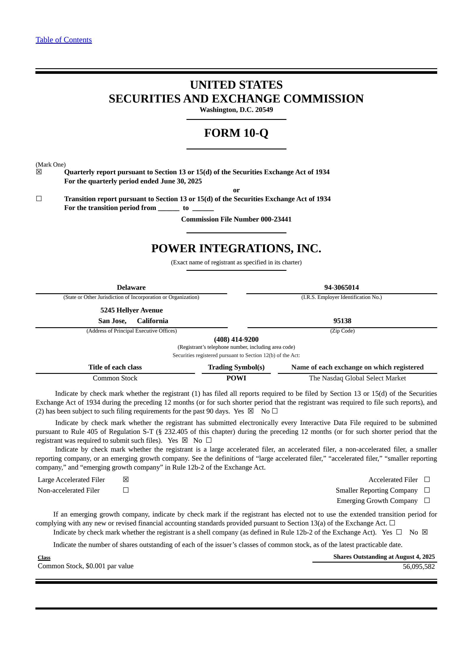Power Integrations' Q2 2025 Quarterly report