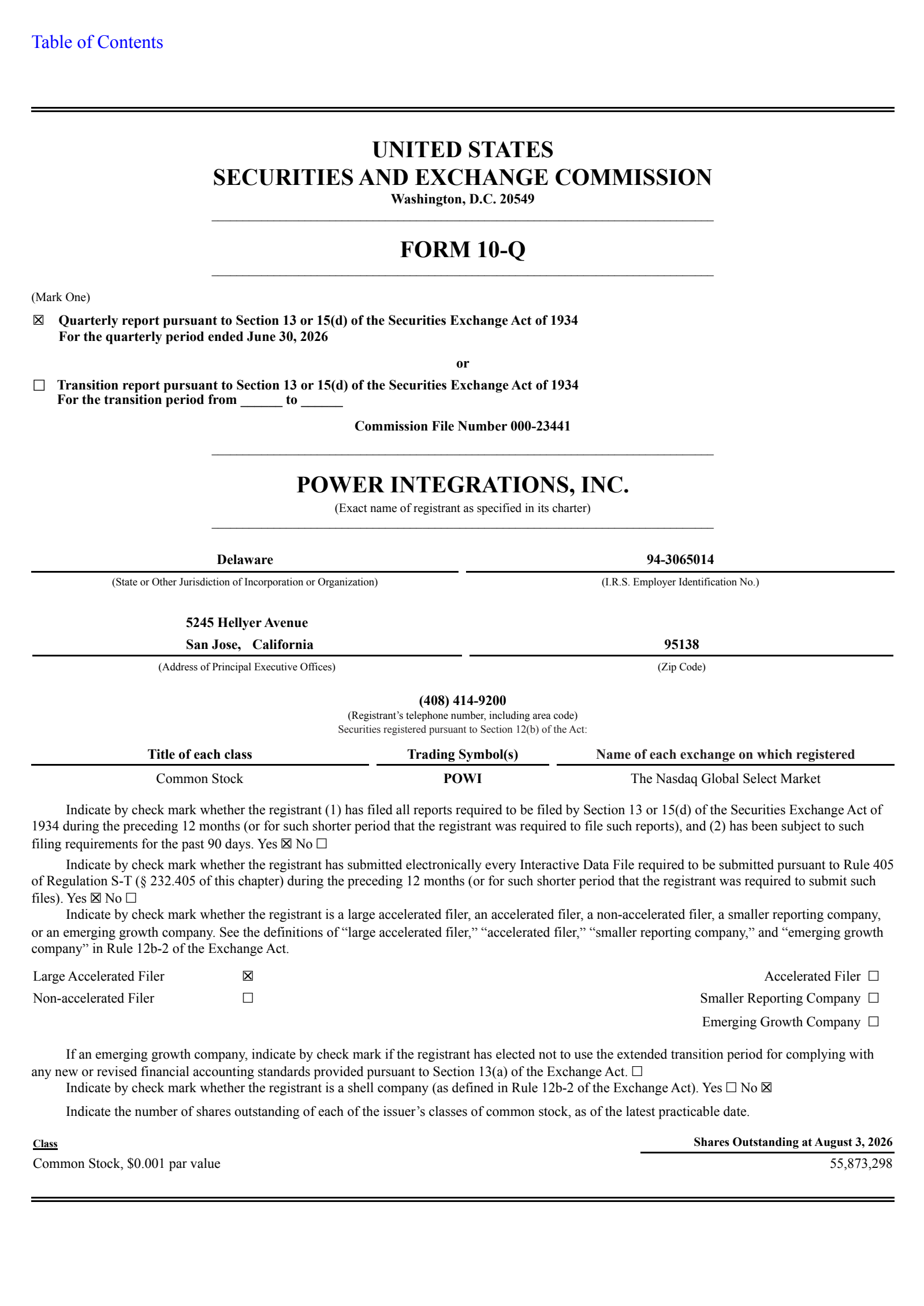 Power Integrations' Q2 2026 Quarterly report