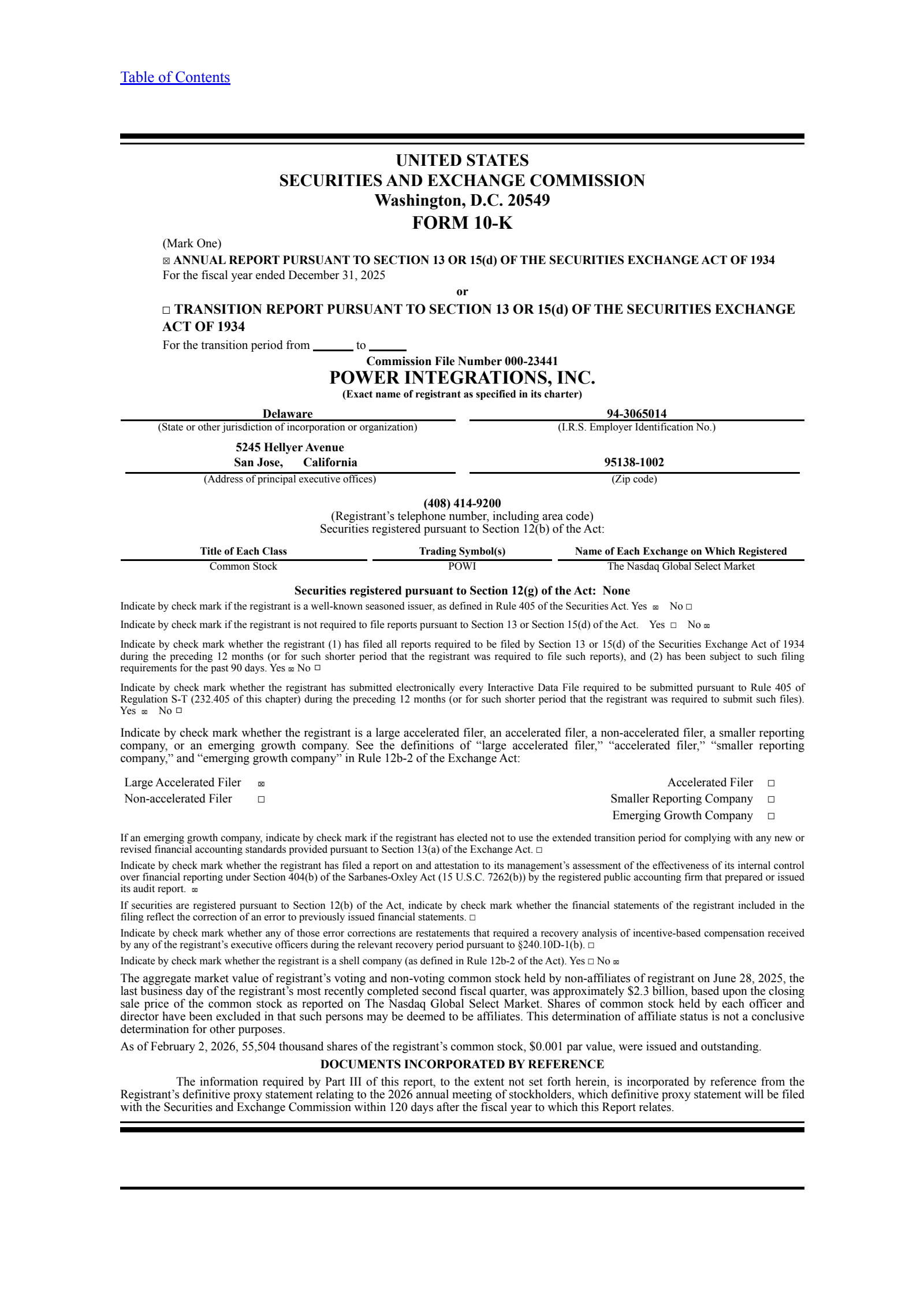 Power Integrations' Q4 2025 Annual report