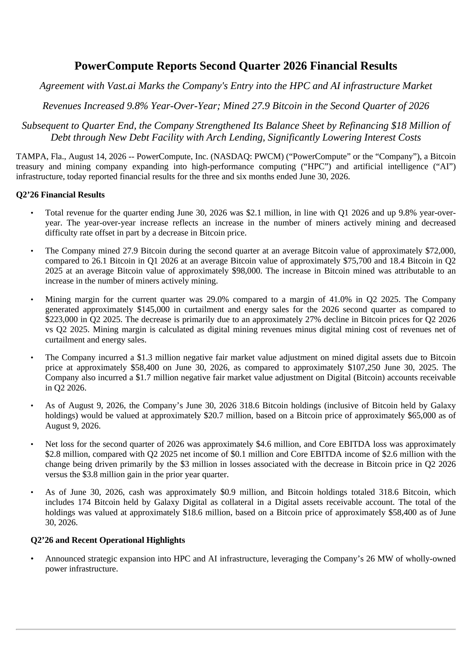 LM Funding America's Q2 2026 Press Release