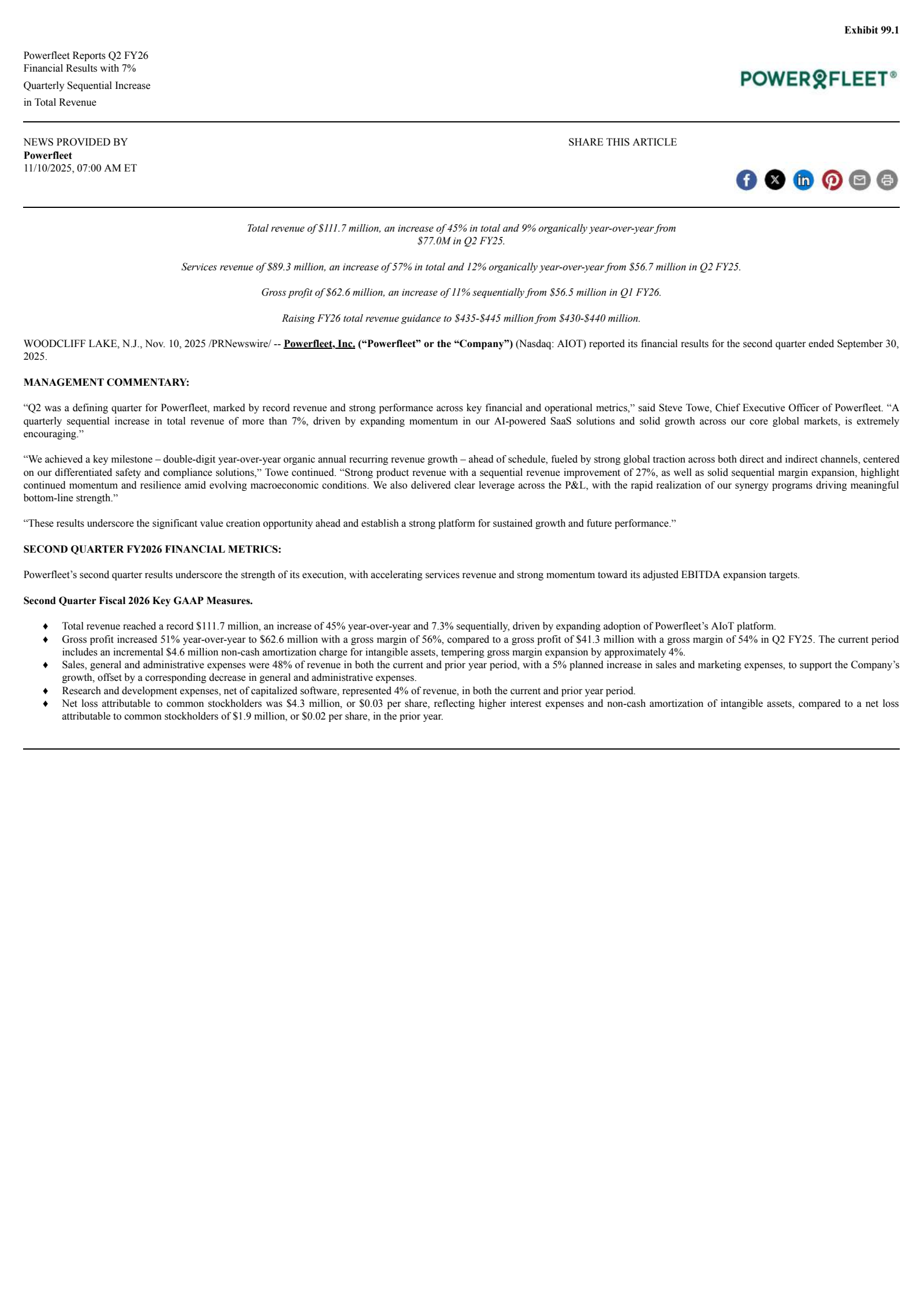 AIOT Q2 2026 Earnings Report on 11/10/2025