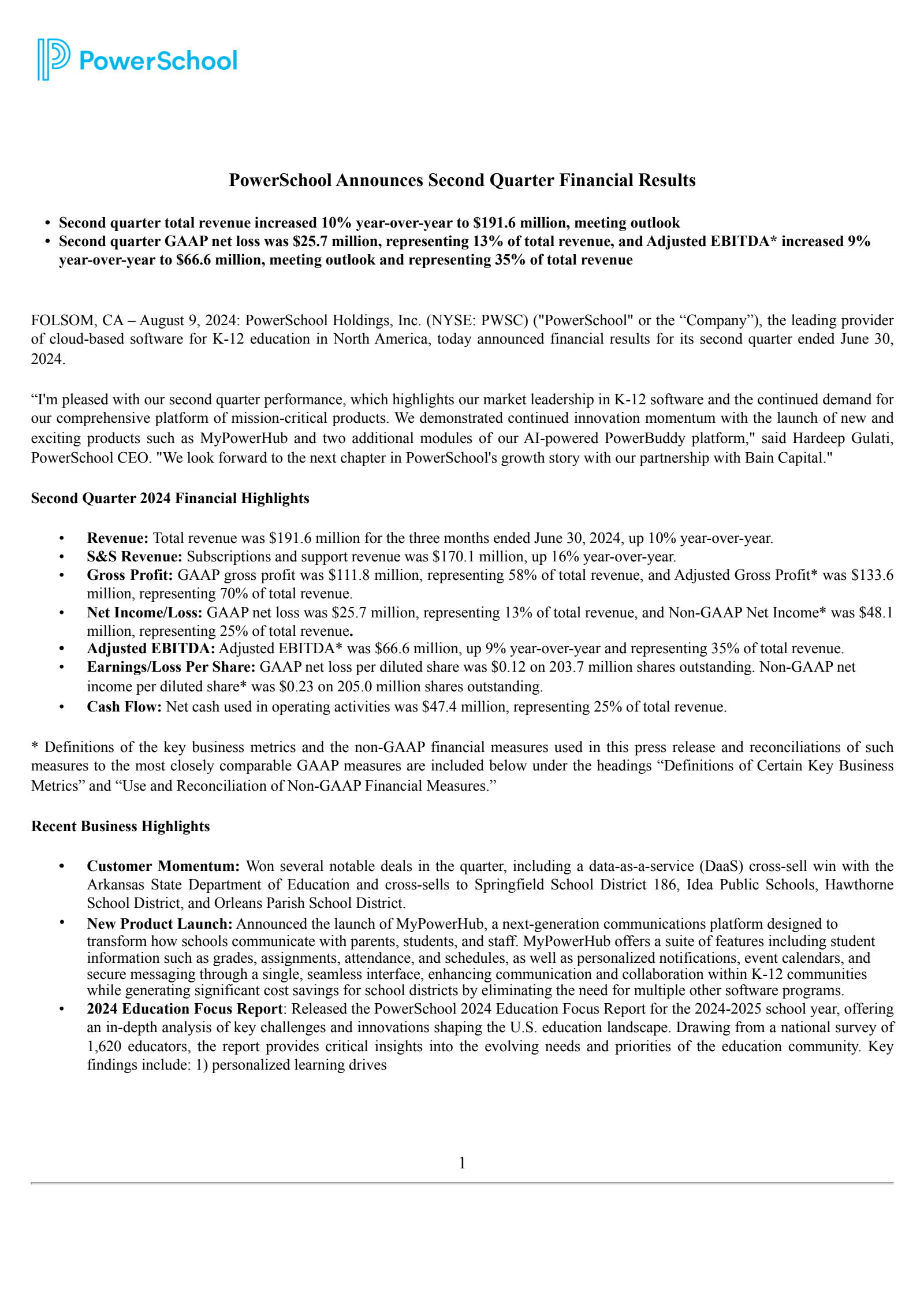 PowerSchool's Q2 2024 Press Release