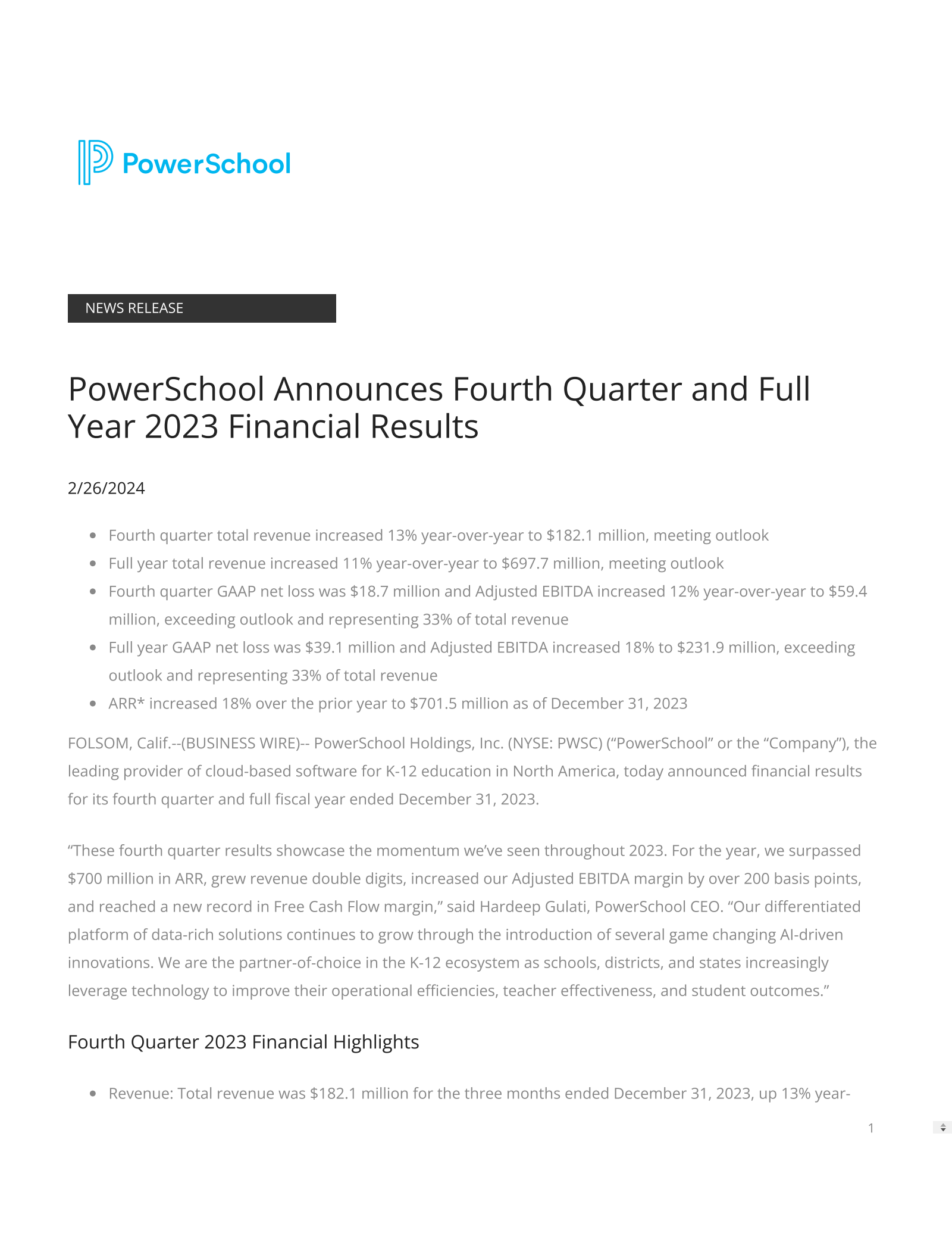 PowerSchool's Q4 2023 Press Release