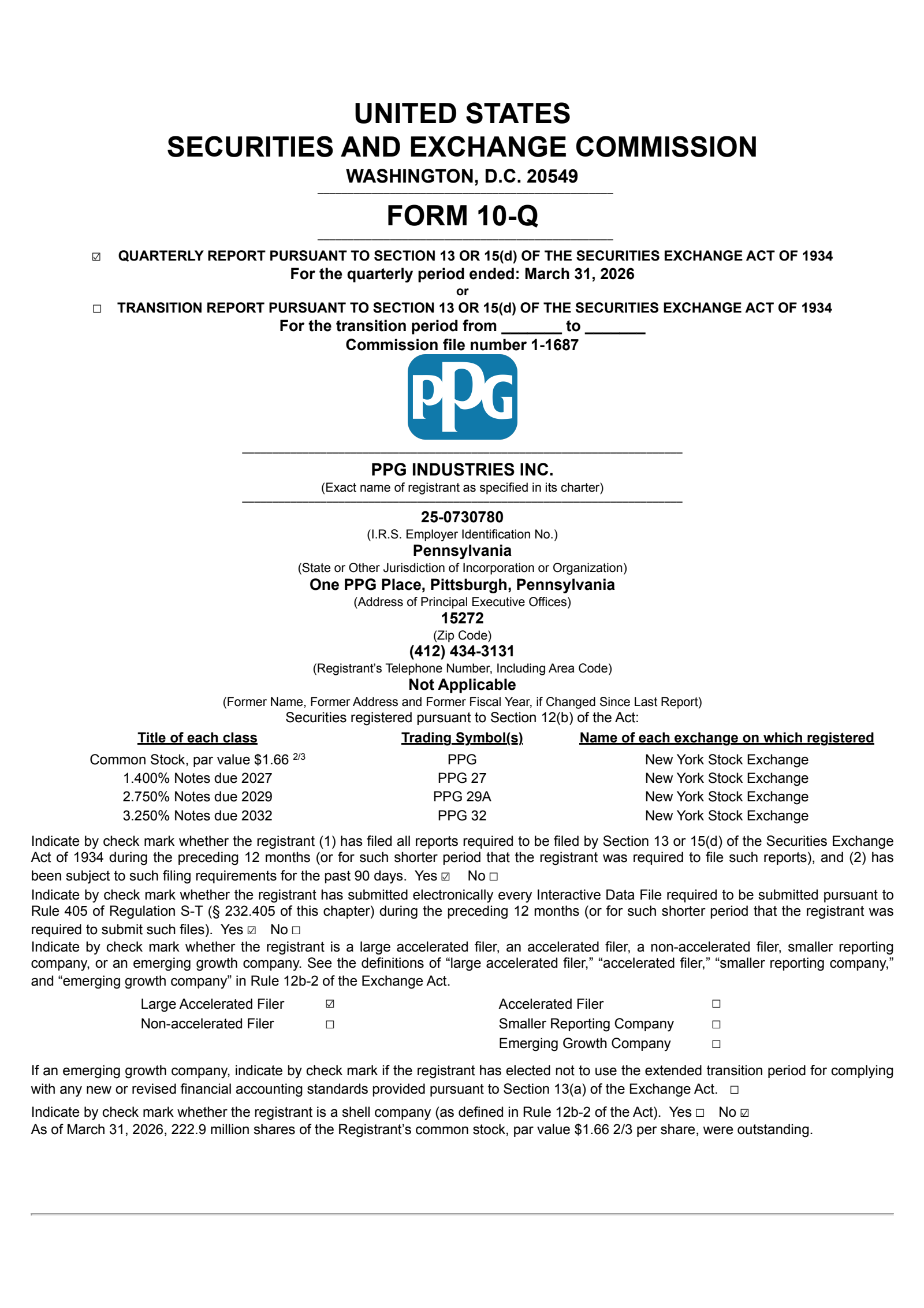 PPG Industries' Q1 2026 Quarterly report