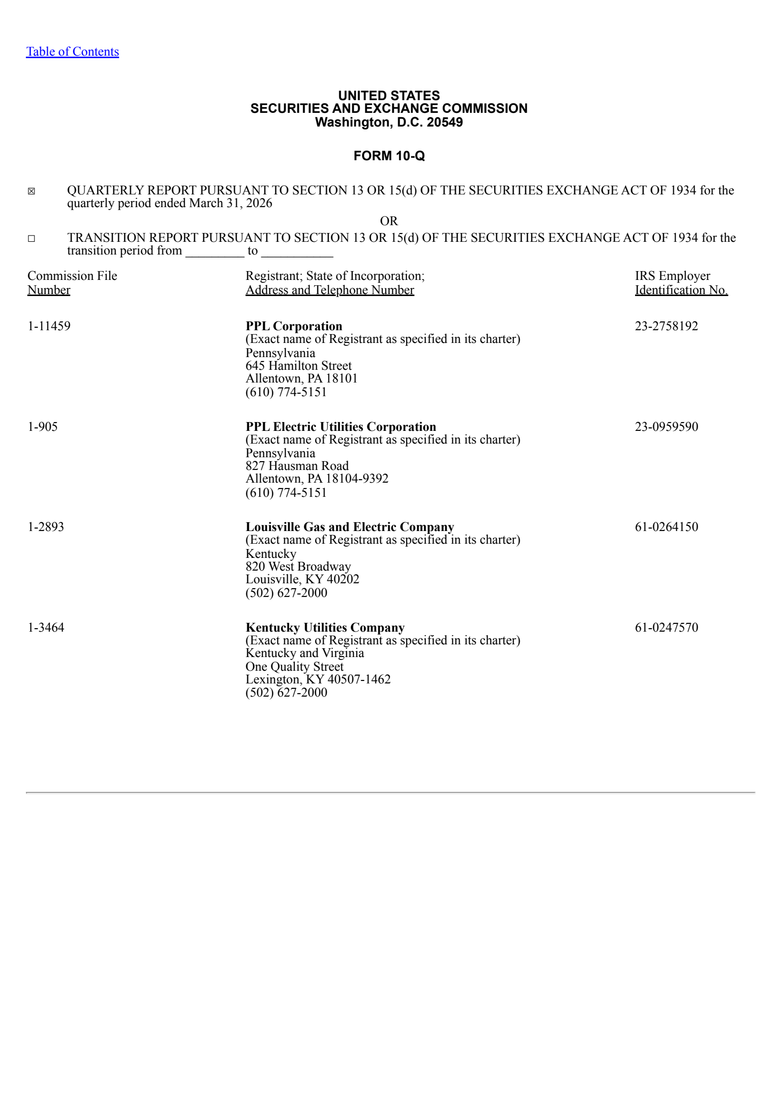 PPL Q1 2026 Earnings Report on 5/8/2026