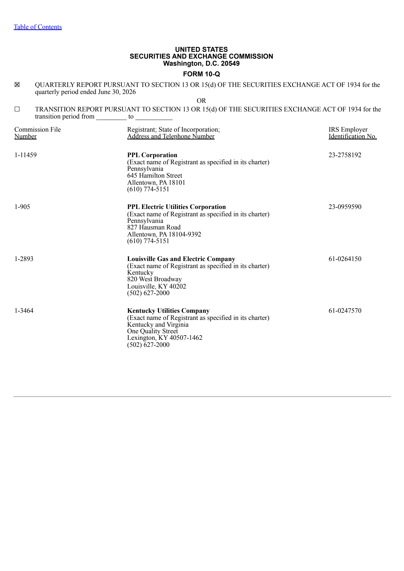 PPL's Q2 2026 Quarterly report