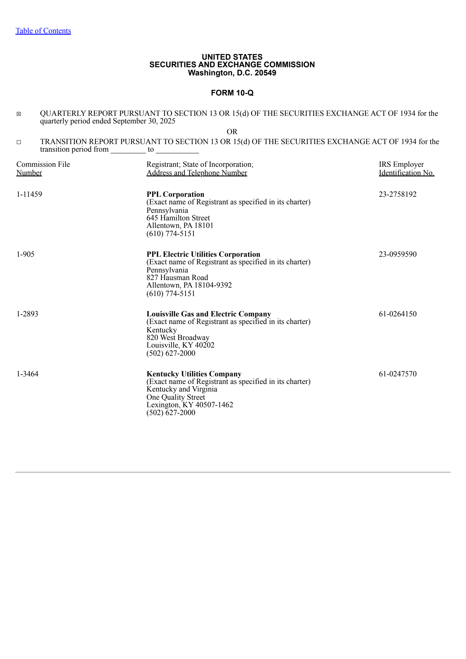 PPL's Q3 2025 Quarterly Report