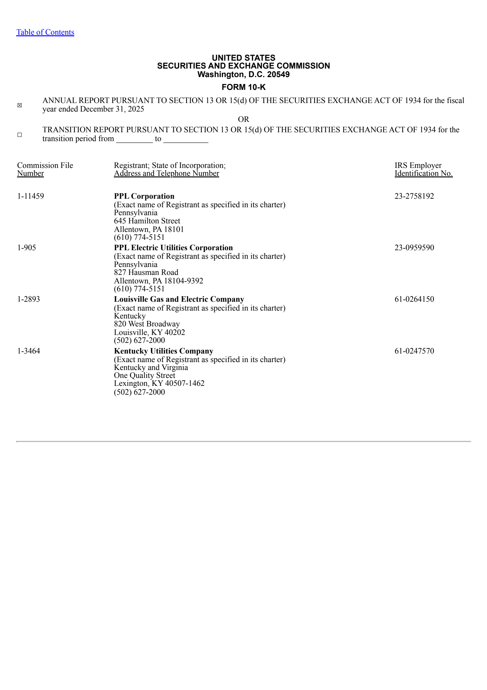 PPL's Q4 2025 Annual report