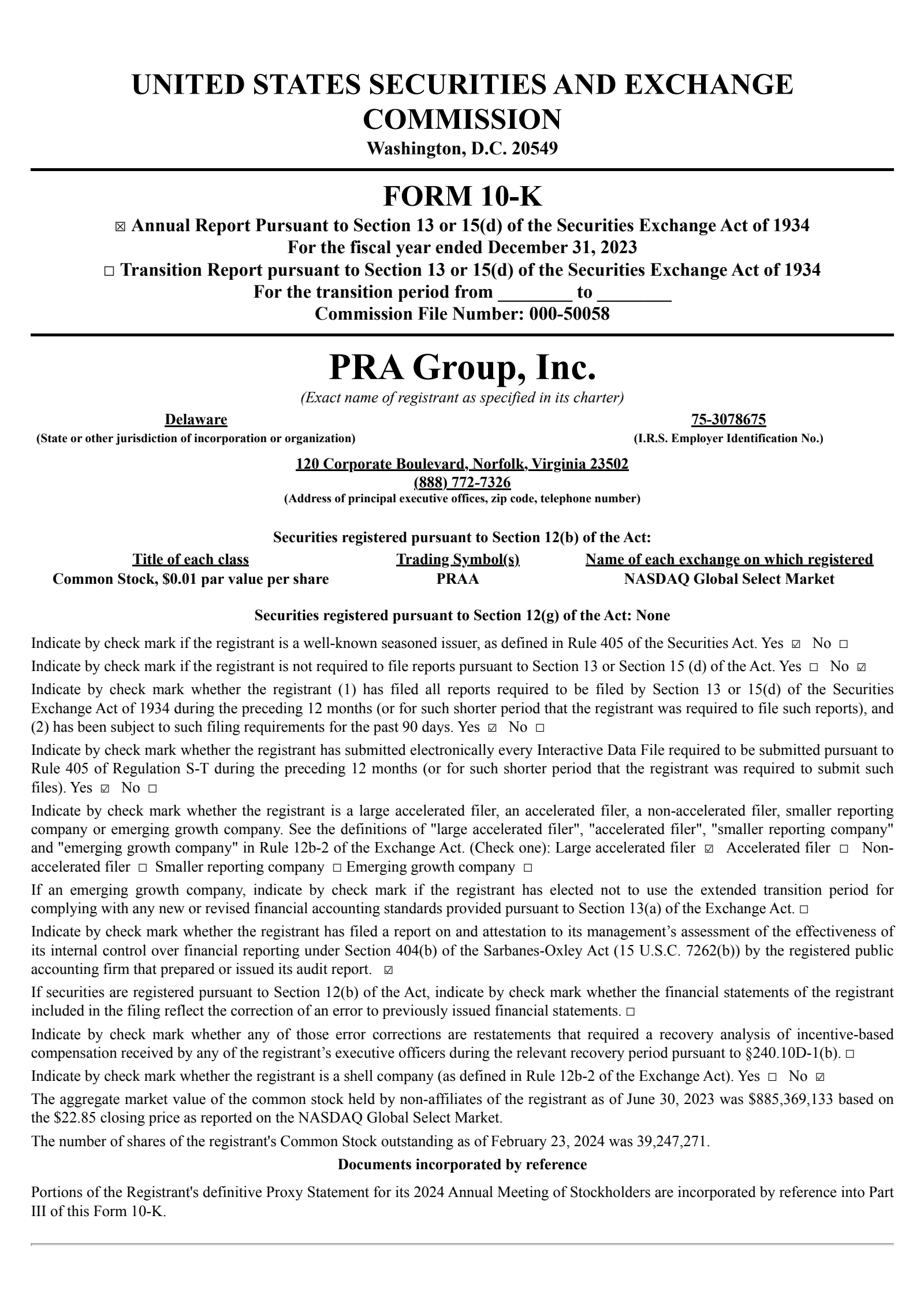 PRA Group's Q4 2023 Annual report