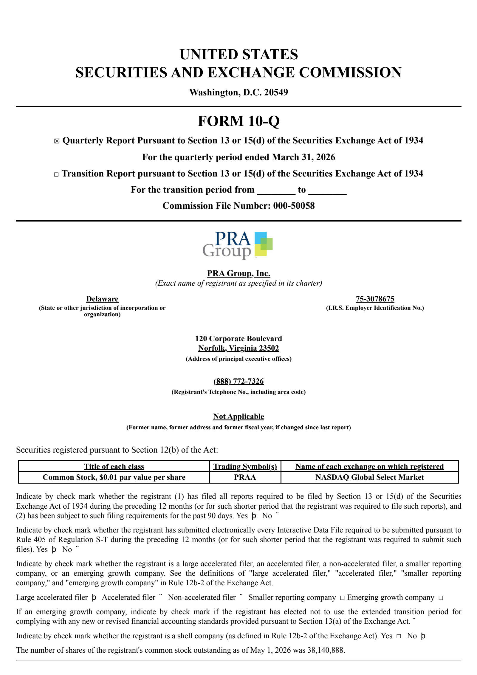PRA Group's Q1 2026 Quarterly report