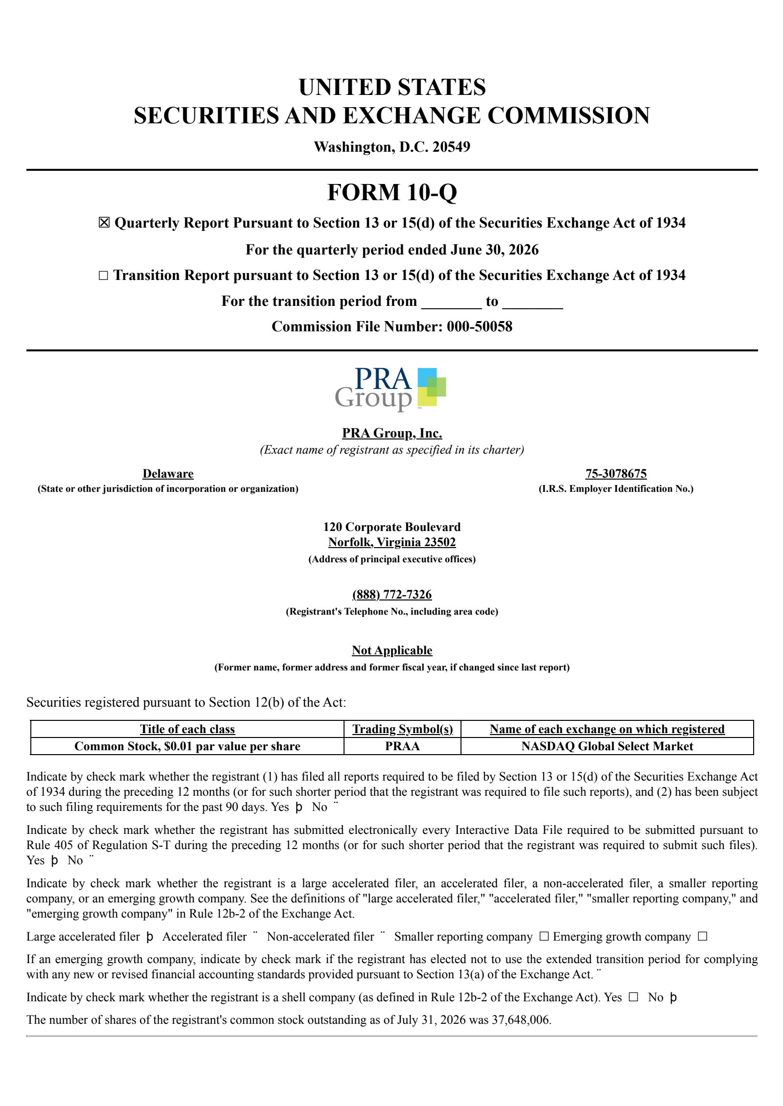 PRA Group's Q2 2026 Quarterly report