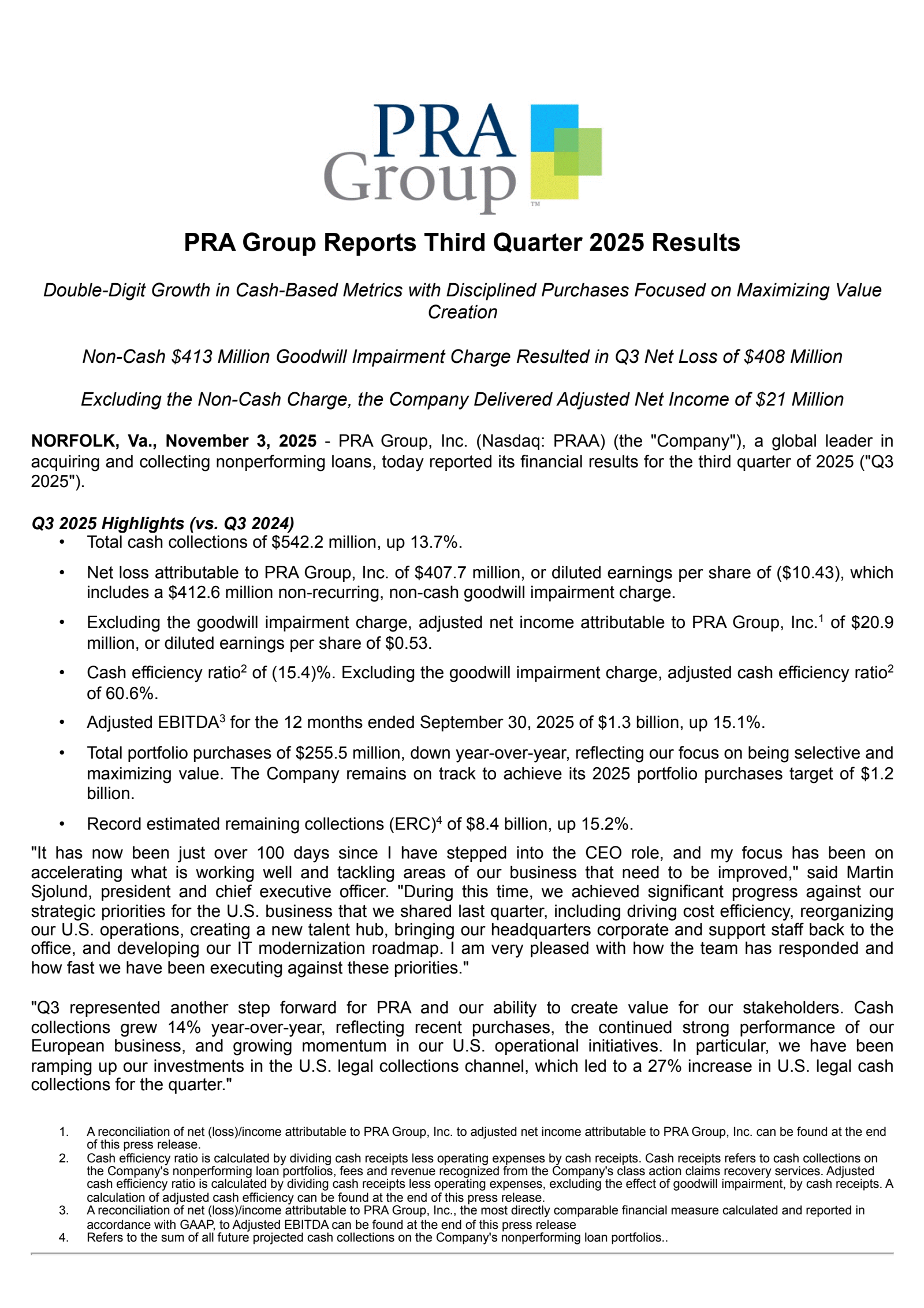 PRA Group's Q3 2025 Earnings Release