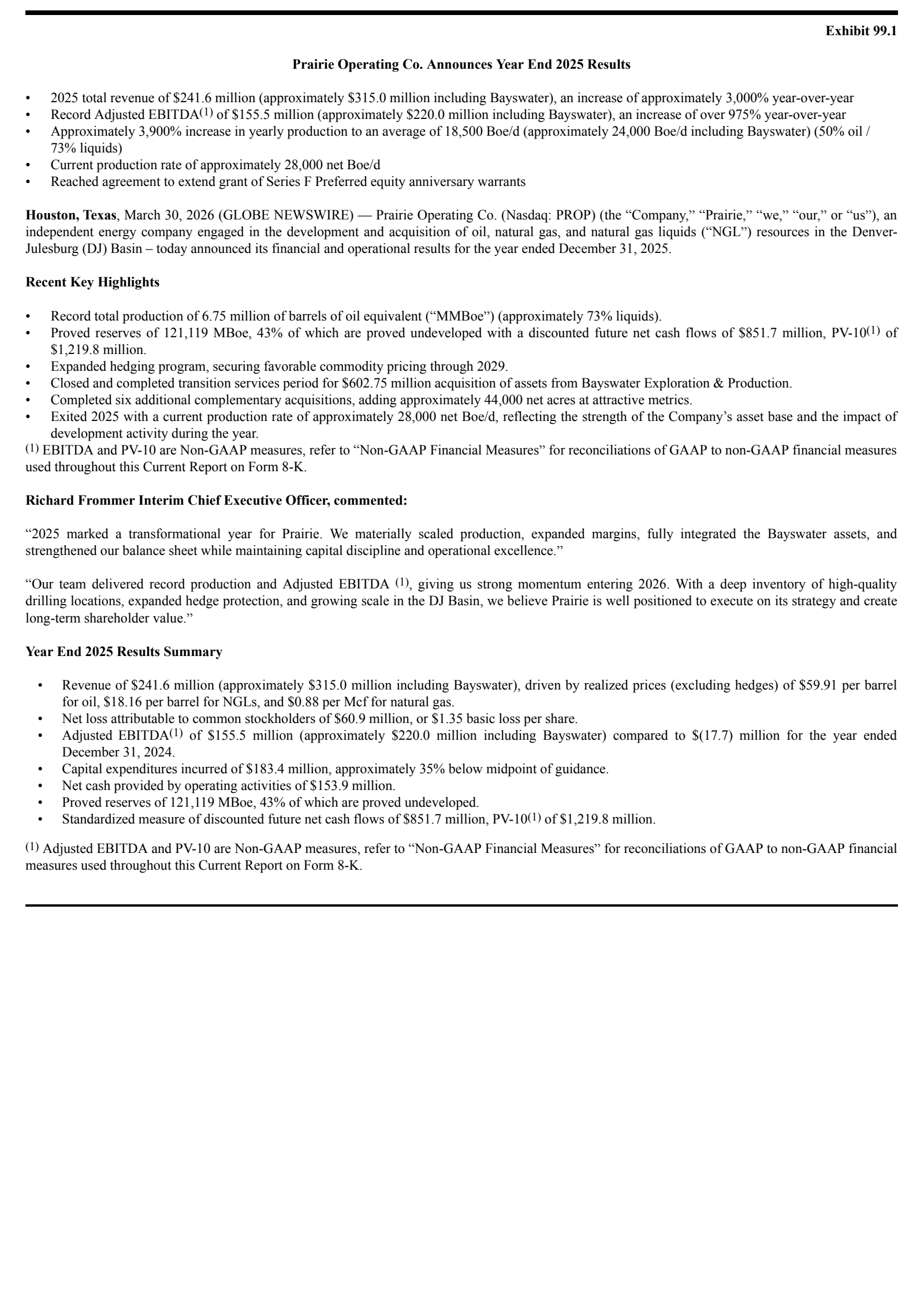 Prairie Operating's Q4 2025 Press Release