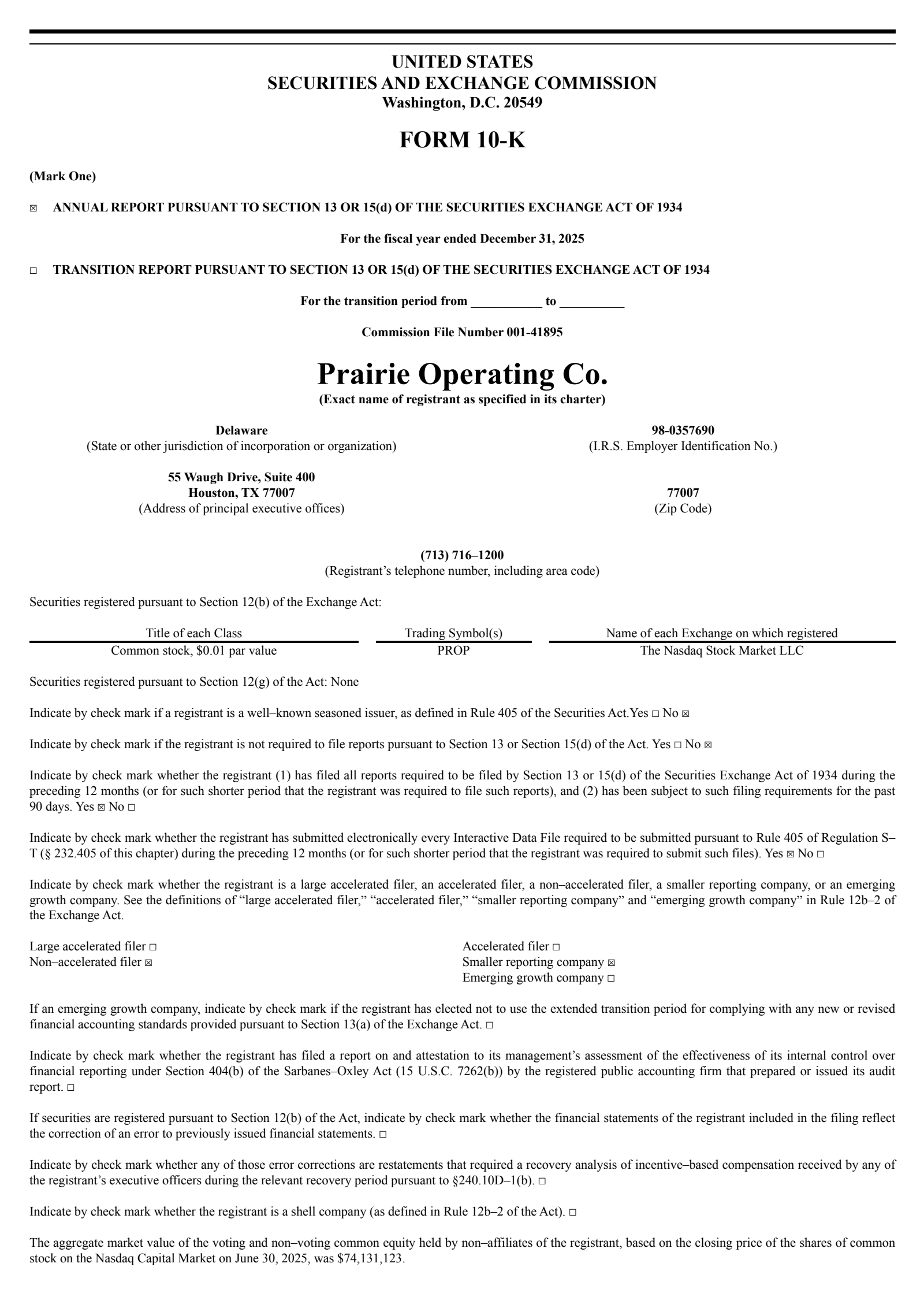 Prairie Operating's Q4 2025 Annual report