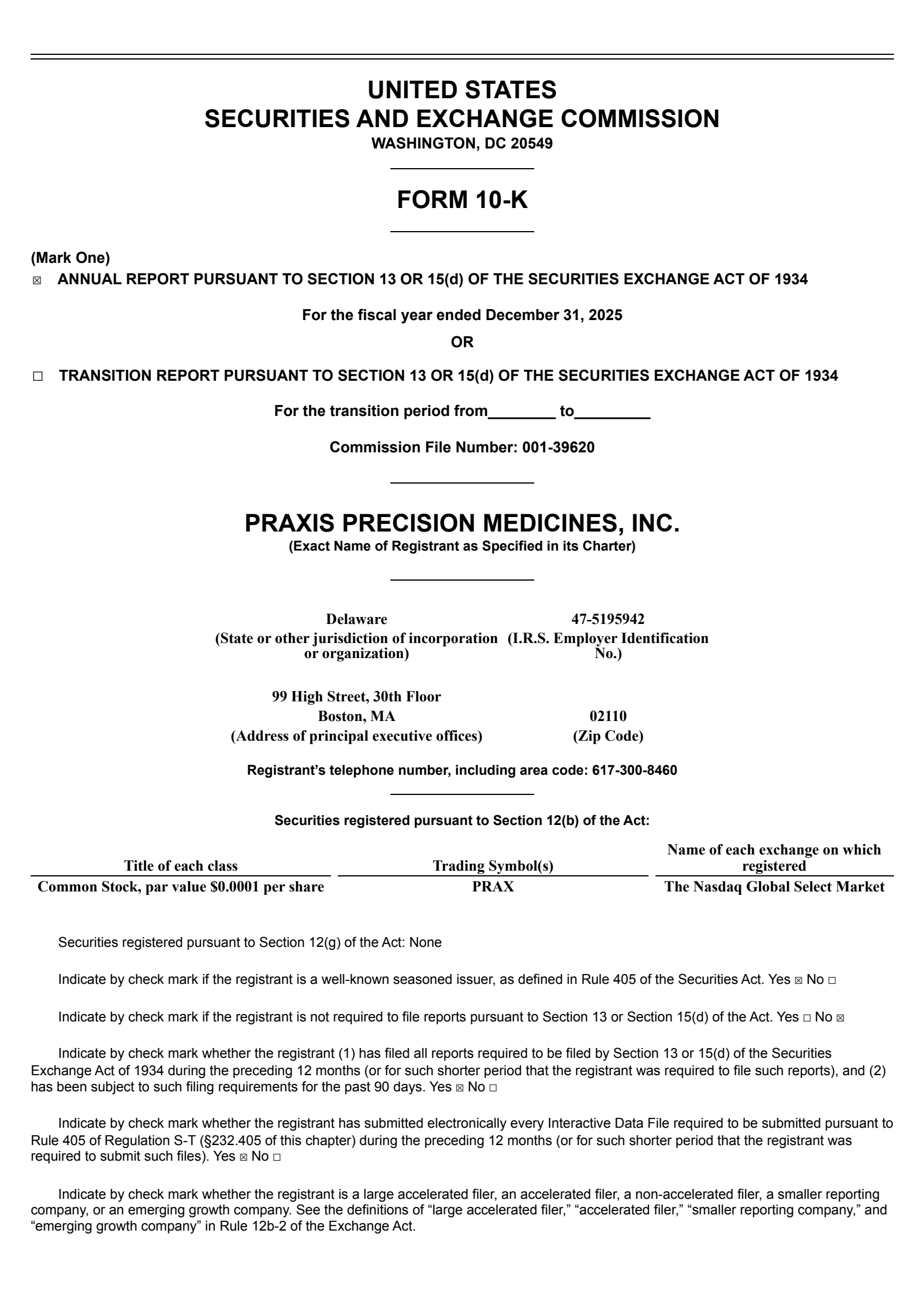 Praxis Precision Medicines' Q4 2025 Annual report