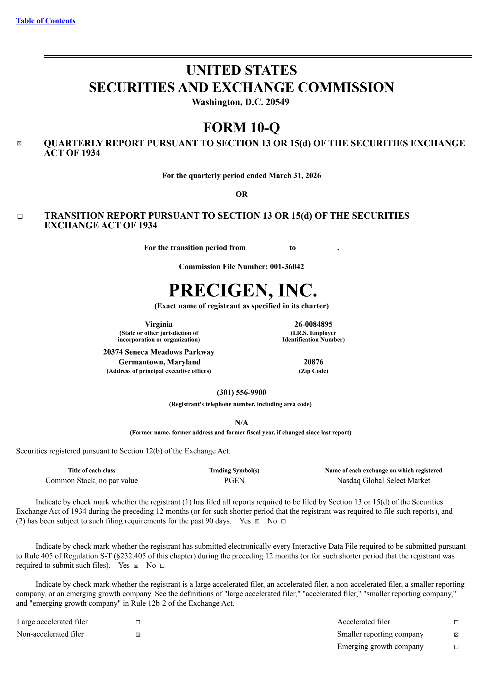 Precigen's Q1 2026 Quarterly report