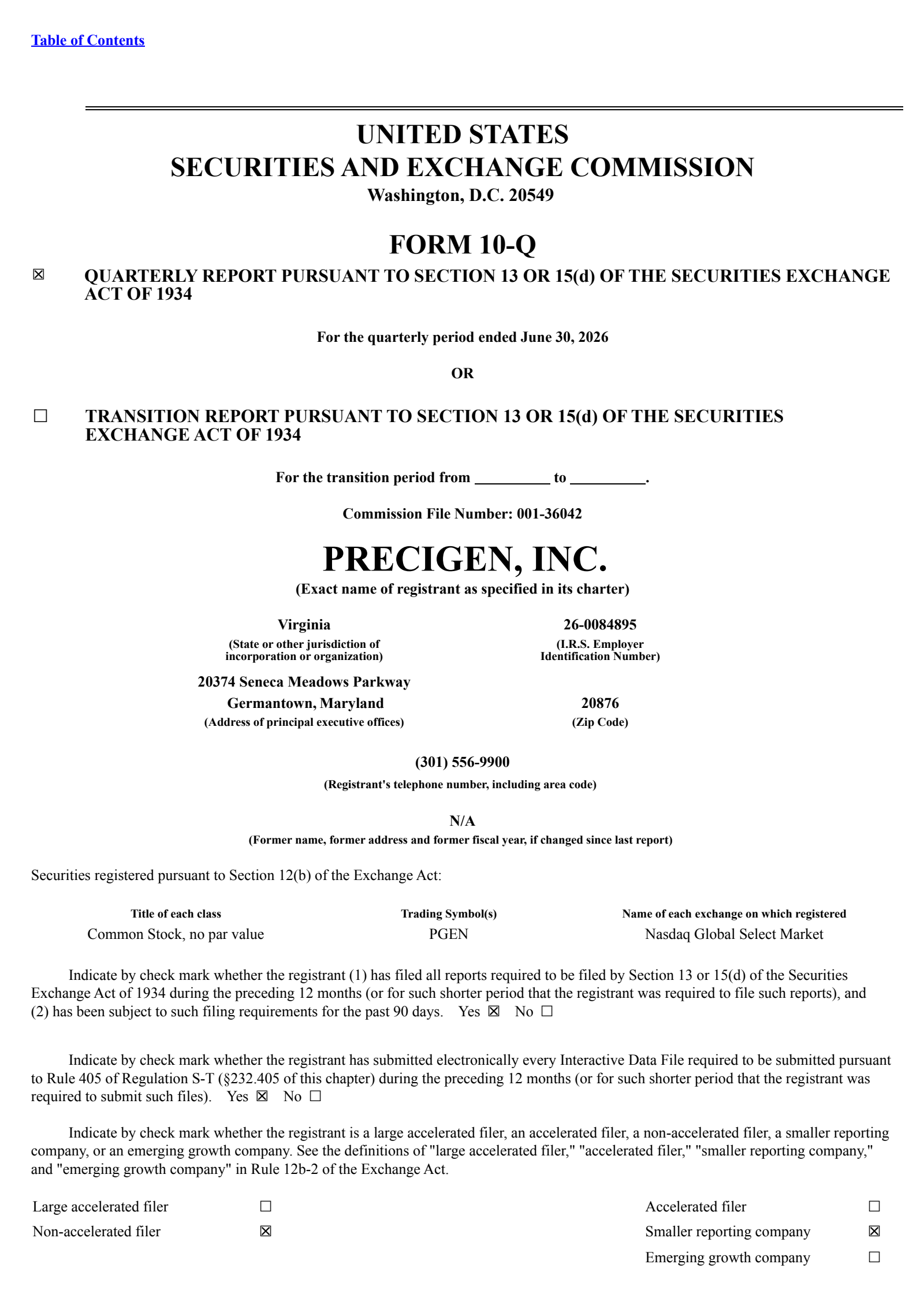 Precigen's Q2 2026 Quarterly report