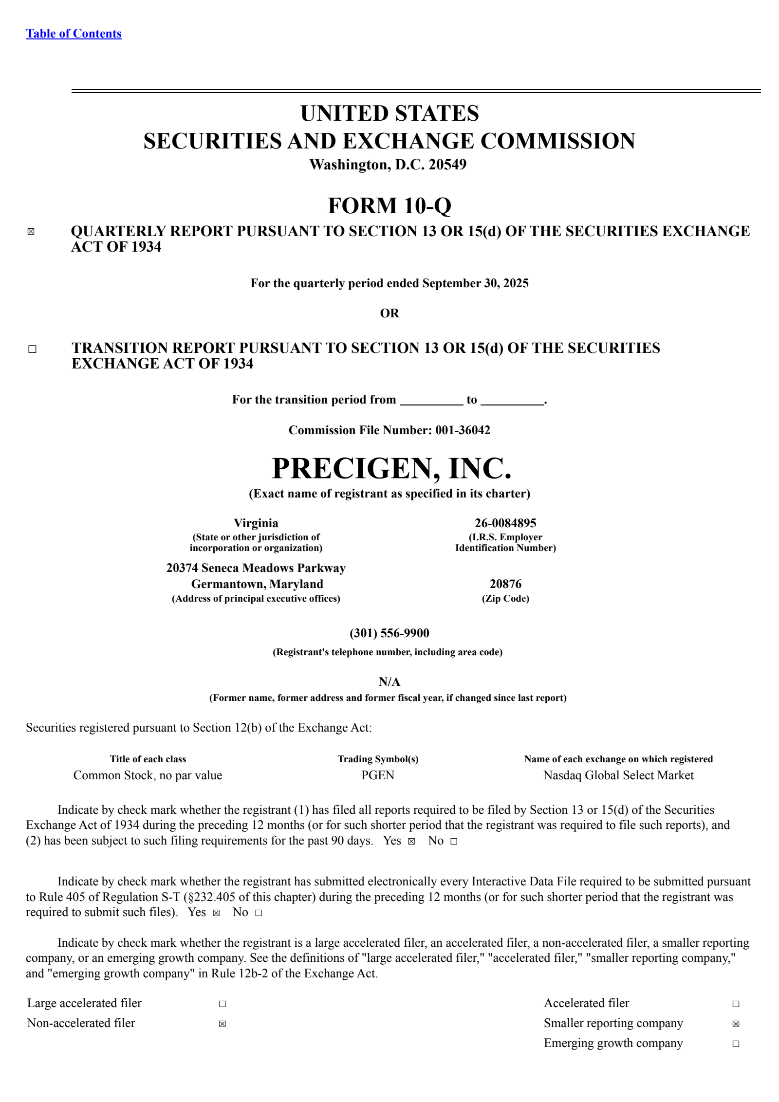 Precigen's Q3 2025 Quarterly Report